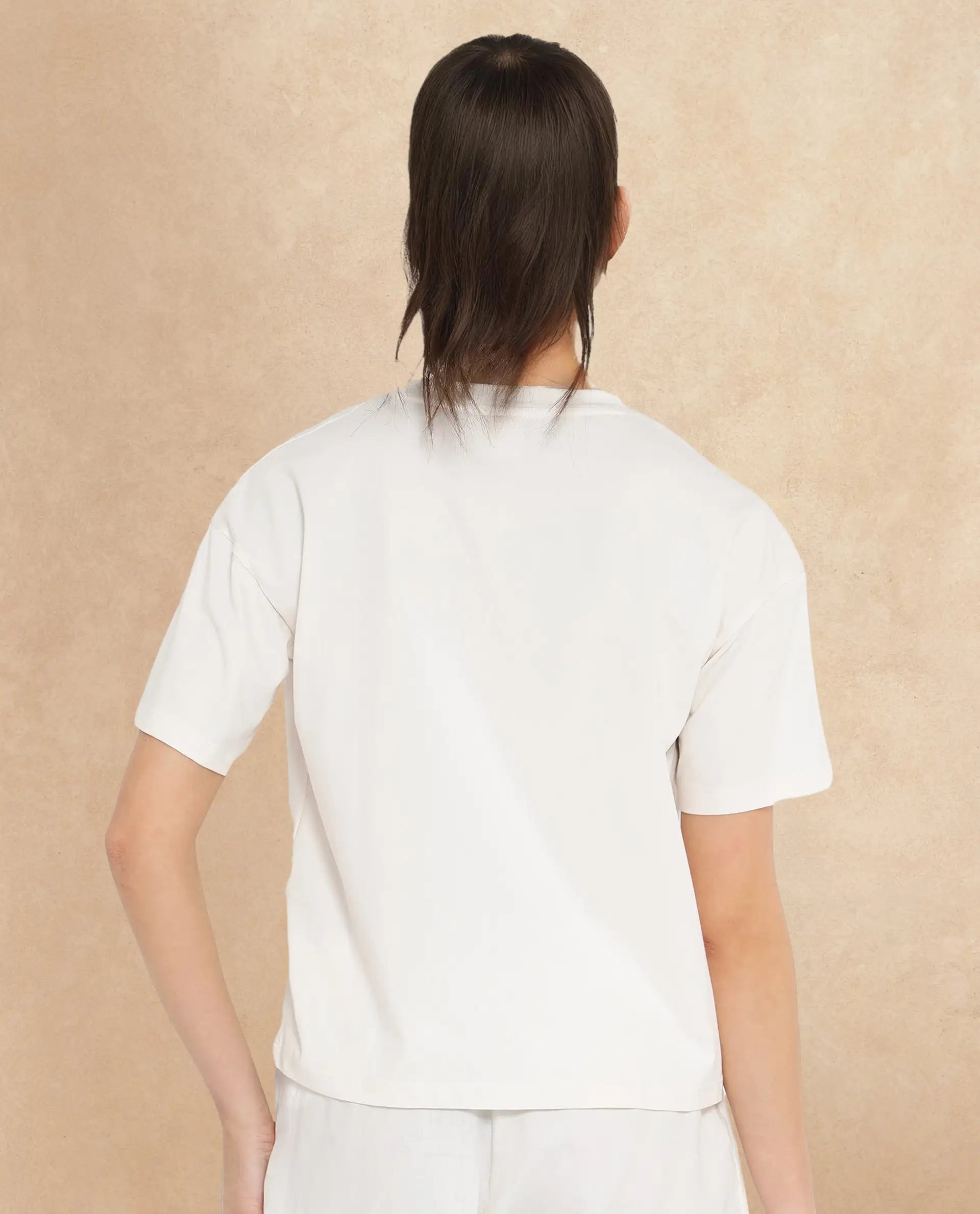 Rareism Women's Glondit Off White Cotton Blend Crew Neck Graphic Print Boxy Fit T-Shirt