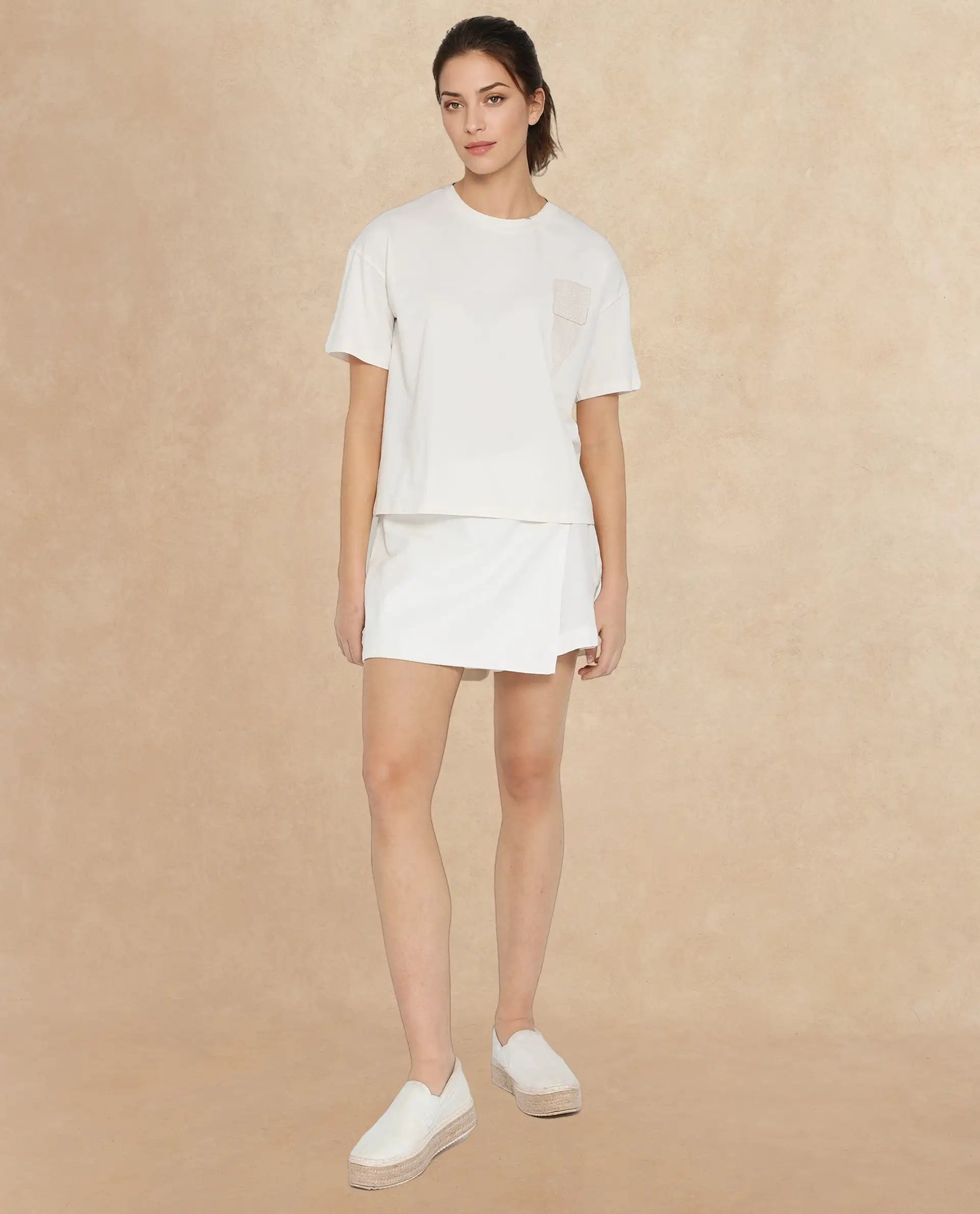Rareism Women's Glondit Off White Cotton Blend Crew Neck Graphic Print Boxy Fit T-Shirt