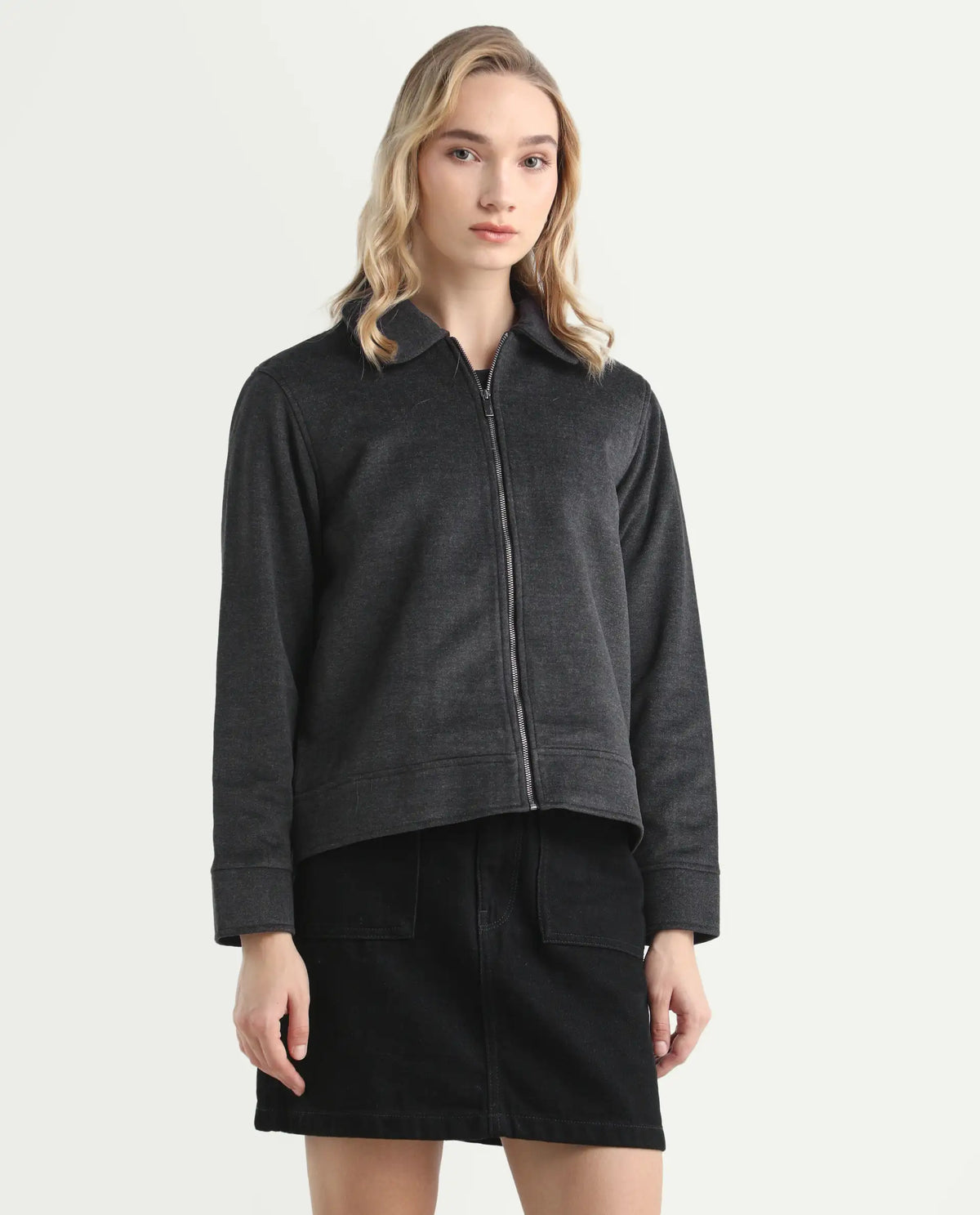 Rareism Women's Gympie Black Spread Collar Plain Cuffed Sleeve Regular Fit Jacket