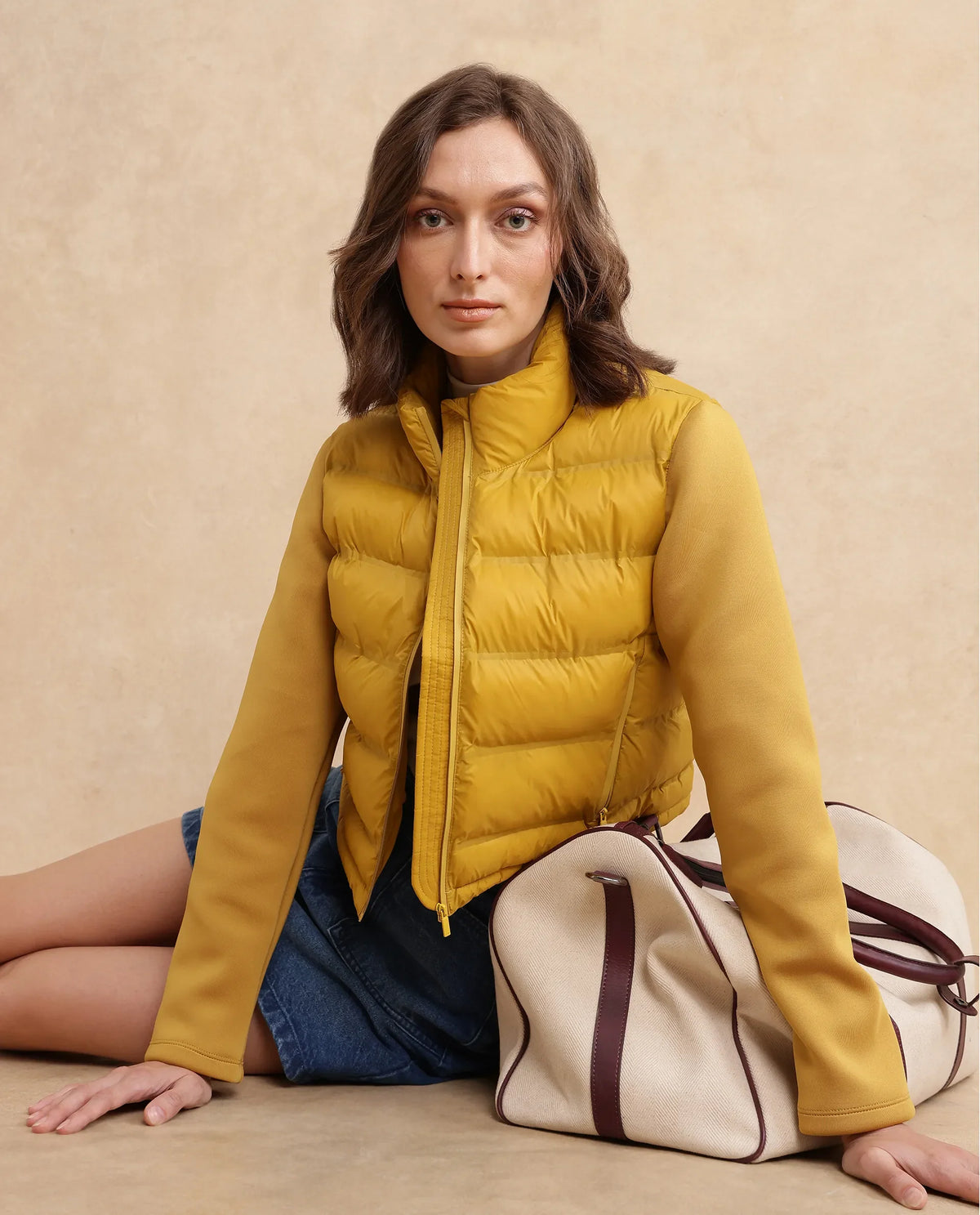 Rareism Women Zarcro Yellow Full Sleeve Stand Collar Zipper Closure Plain Jacket