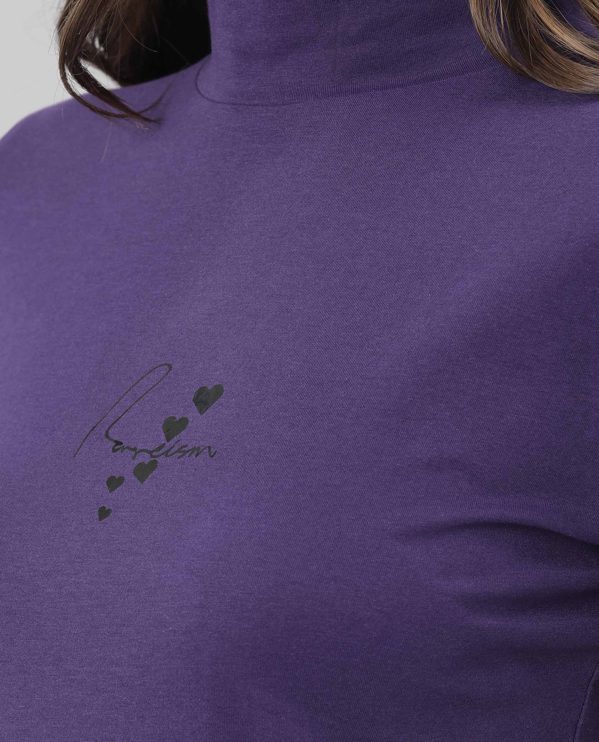 Rareism Women Hamock Purple Cotton Fabric Regular Fit Half Sleeves Solid Crew Neck T-Shirt
