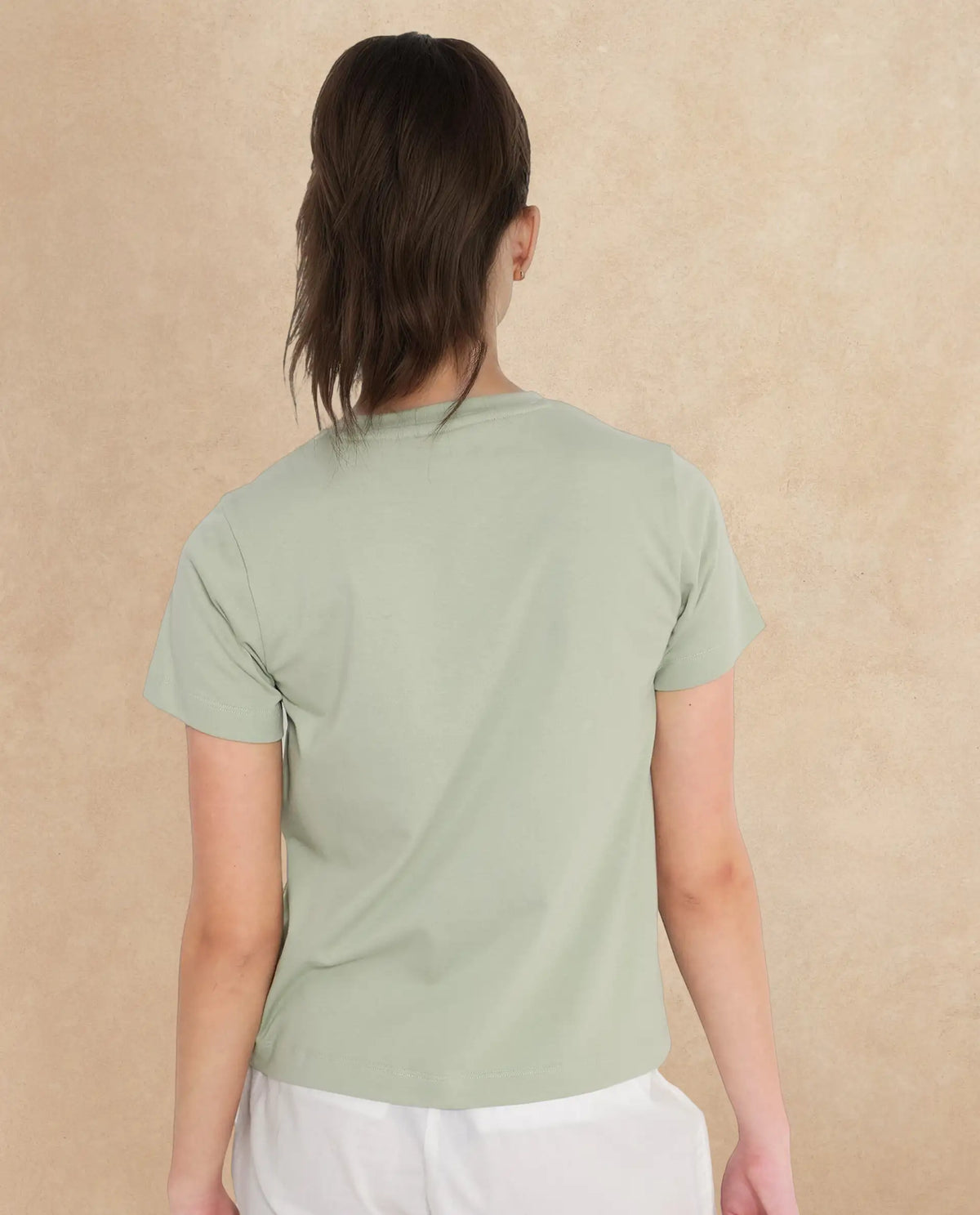 Rareism Women's Hanna Pastel Green Cotton Blend Crew Neck Graphic Print Regular Fit T-Shirt