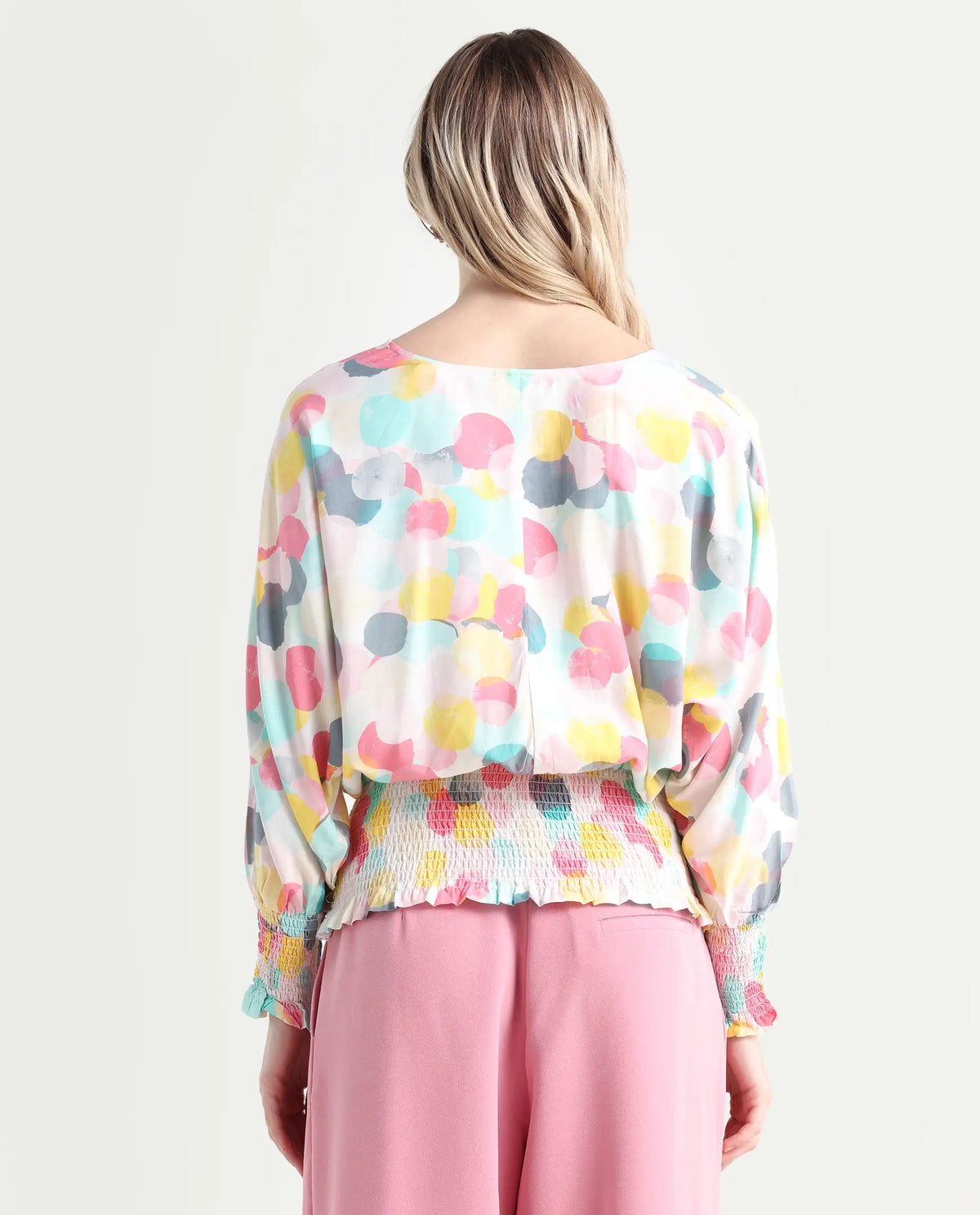 Rareism Women's Hanson Pink V-Neck Printed Knee Length Tailored Top