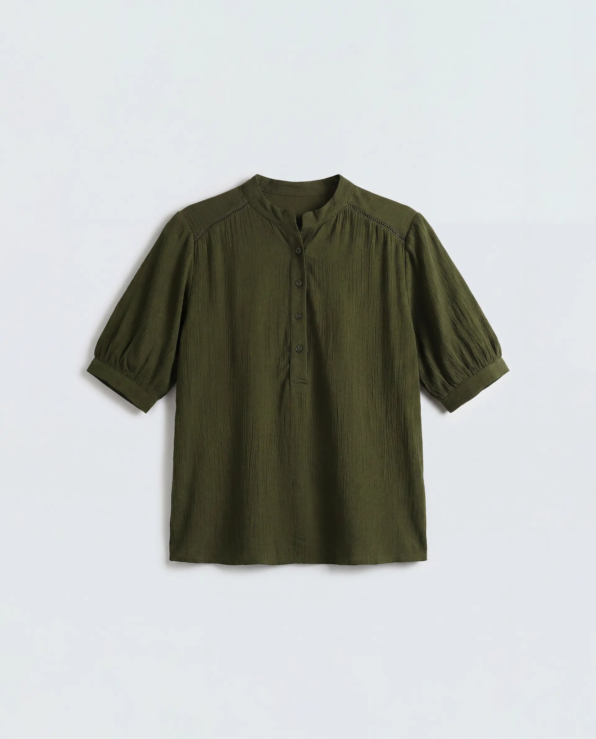 Rareism Women's Elane Olive Viscose Half Sleeve Regular Fit Plain Top