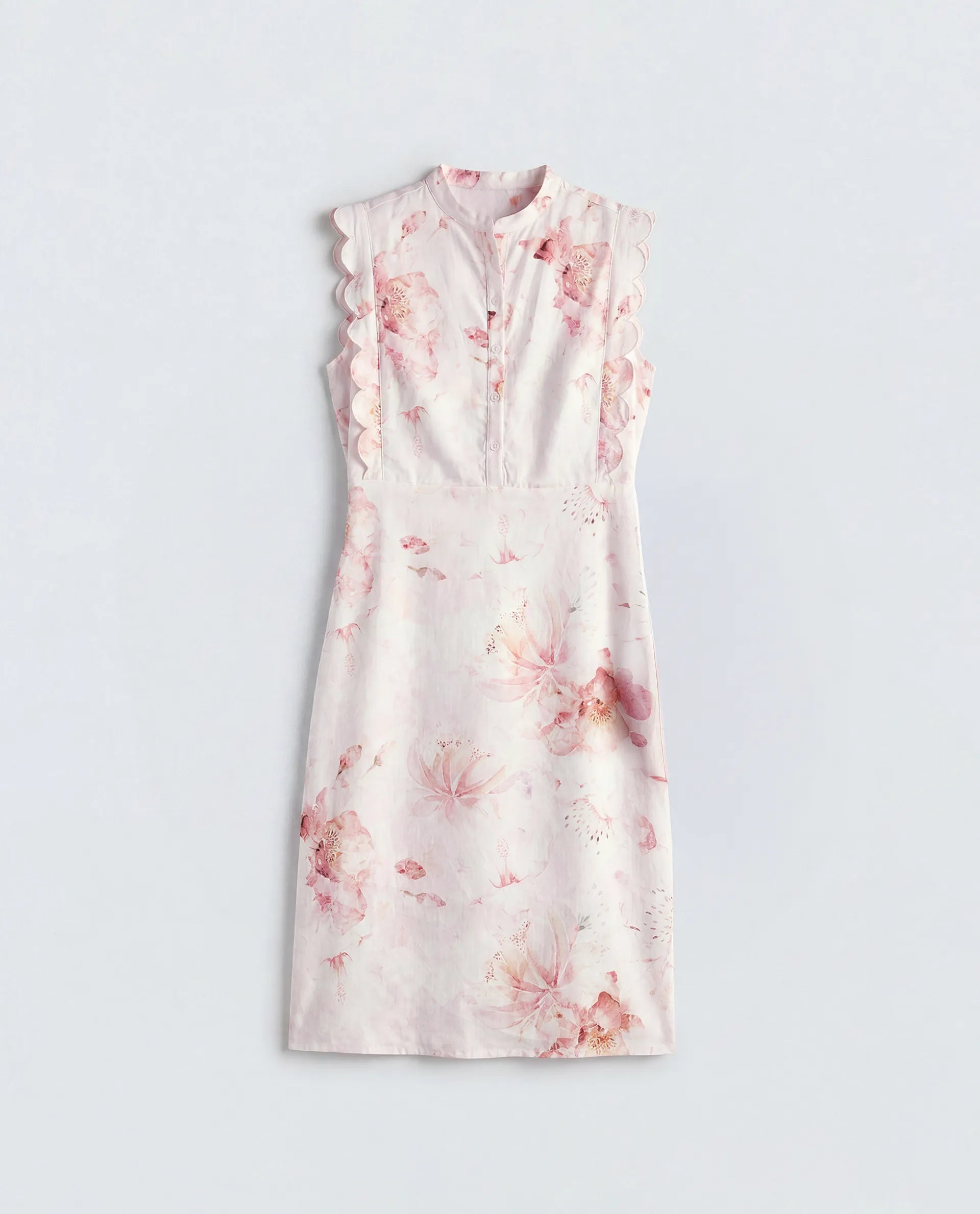 Rareism Women's Hawn Light Pink Cotton Band Collar Regular Floral Print Dress