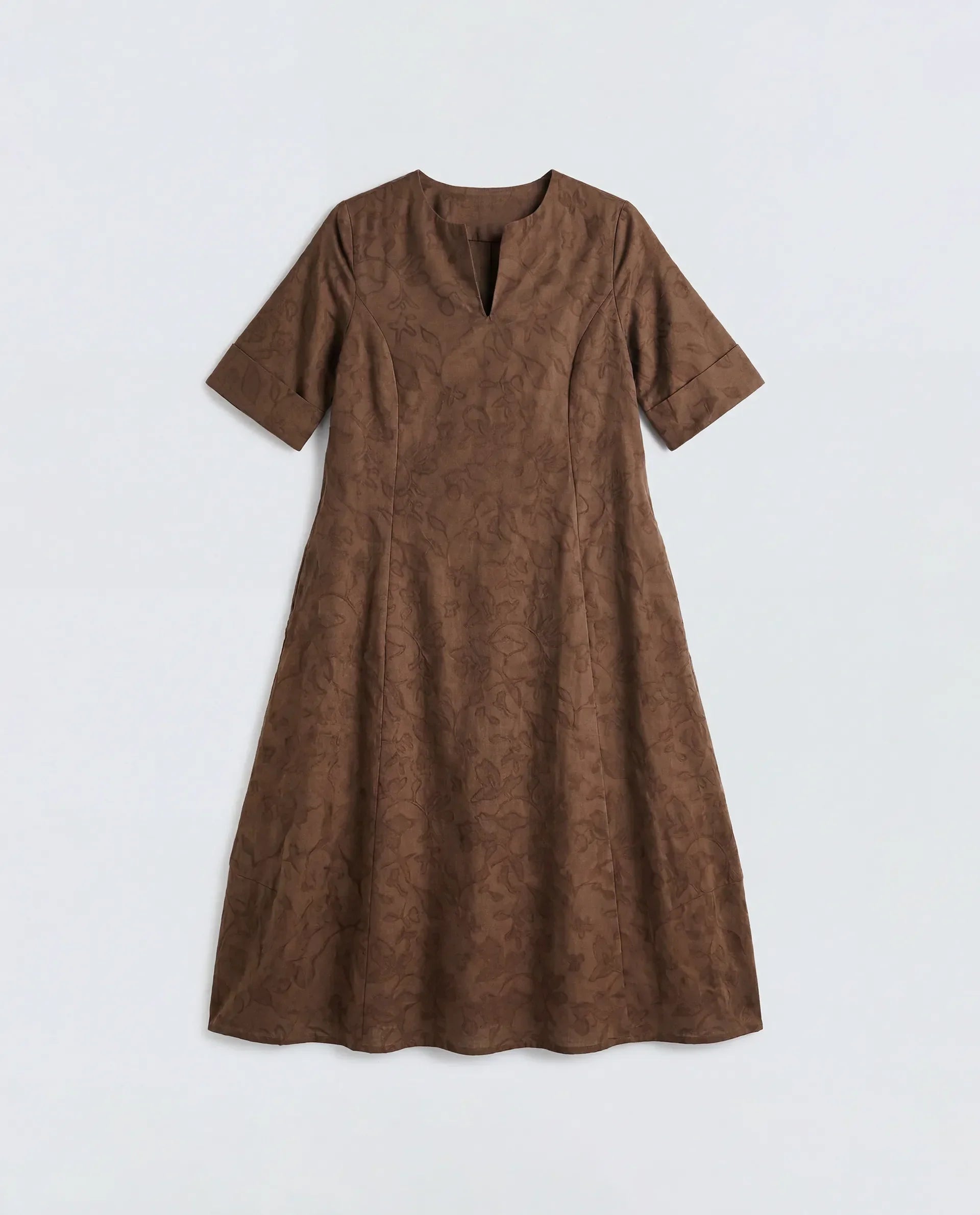 Rareism Women's Ranlin Brown Cotton Crew Neck Regular Jacquard Dress