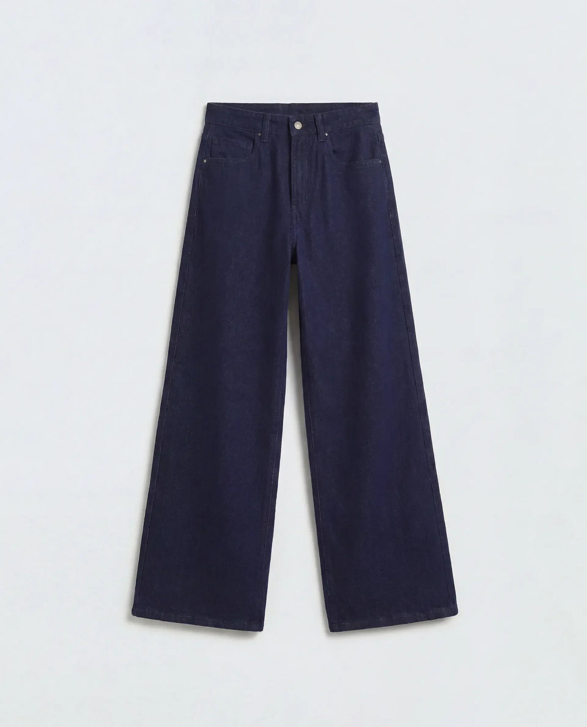 Rareism Women's Ribar Navy Cotton Wide Leg Plain Jeans