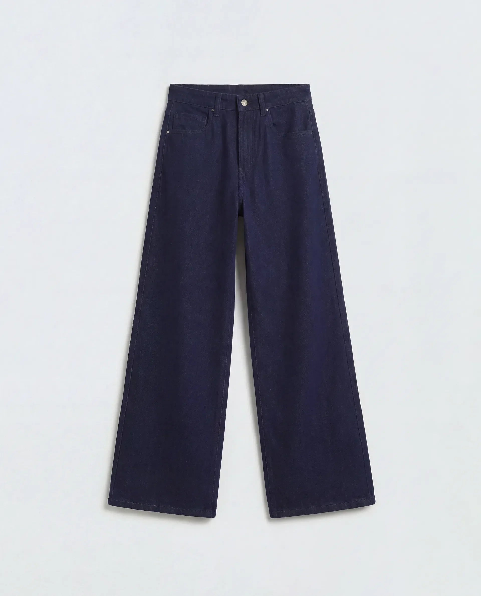 Rareism Women's Ribar Navy Cotton Wide Leg Plain Jeans