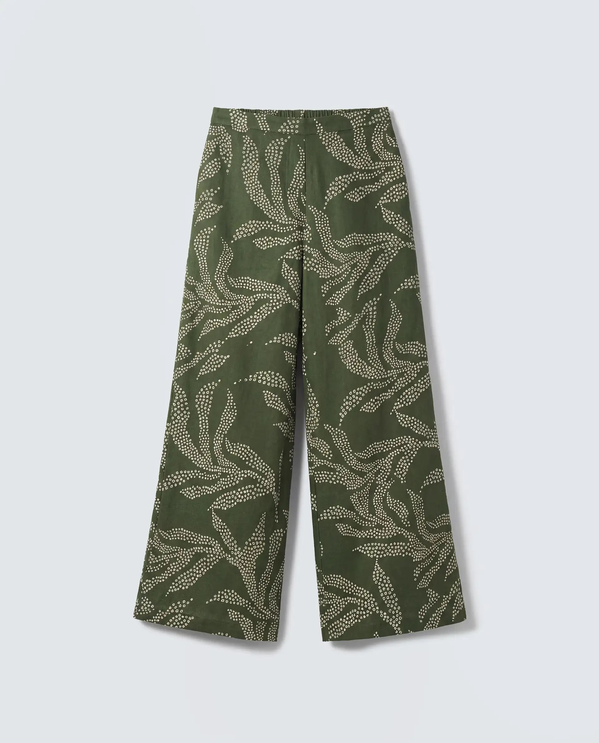 Rareism Women's Vadir-B Olive Polyester Wide Abstract Print Trouser