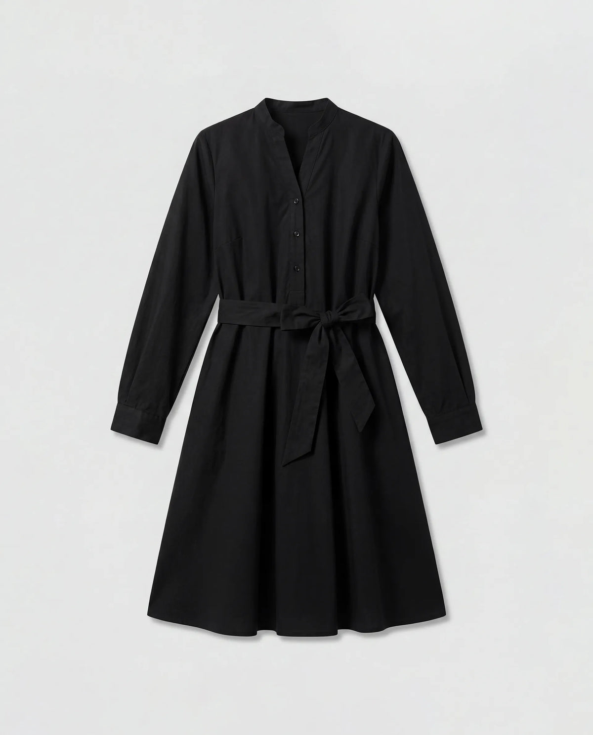 Rareism Women's Vayda Black Cotton Full Sleeve A-Line Plain Dress