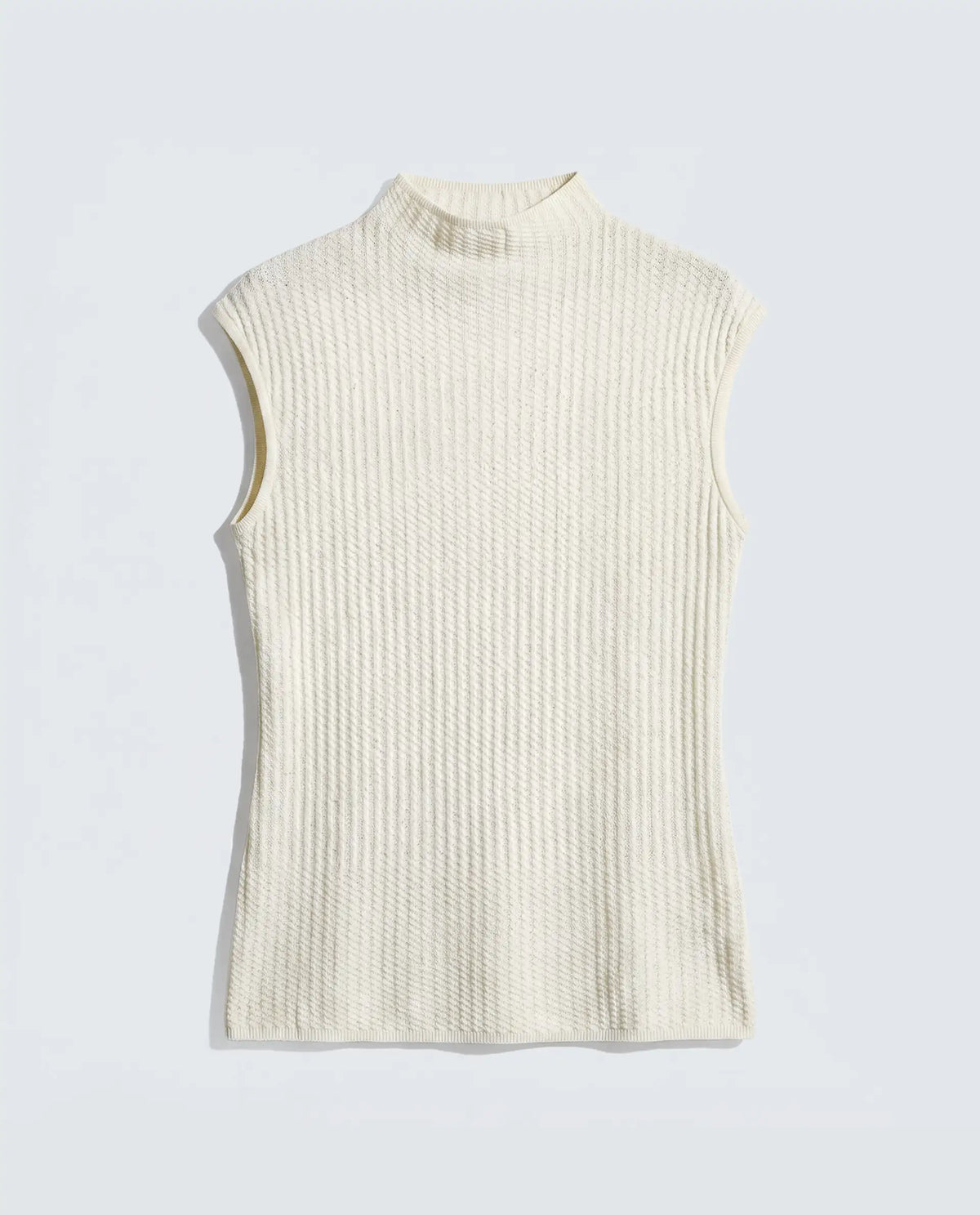 Rareism Women's Afmat Off White Acrylic High Neck Plain Sleeveless Regular Fit Top