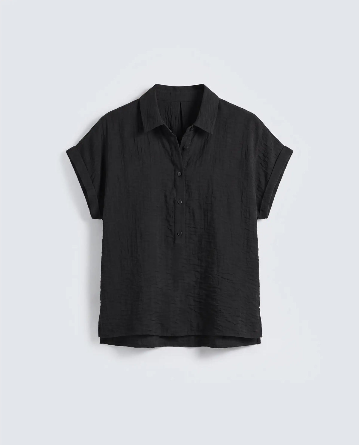 Rareism Women's Halm Black Viscose Blend Spread Collar Relaxed Plain Top