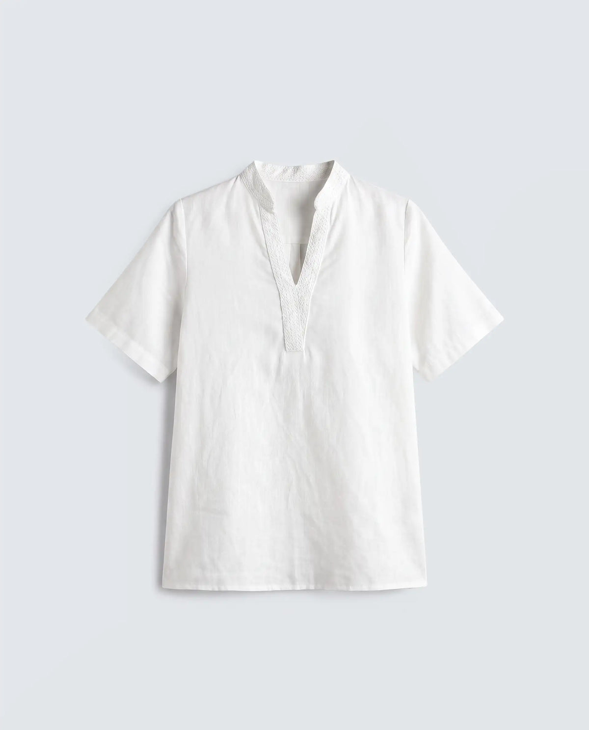 Rareism Women's Nubag Off White Cotton Blend Half Sleeve Mandarin Collar Regular Fit Top
