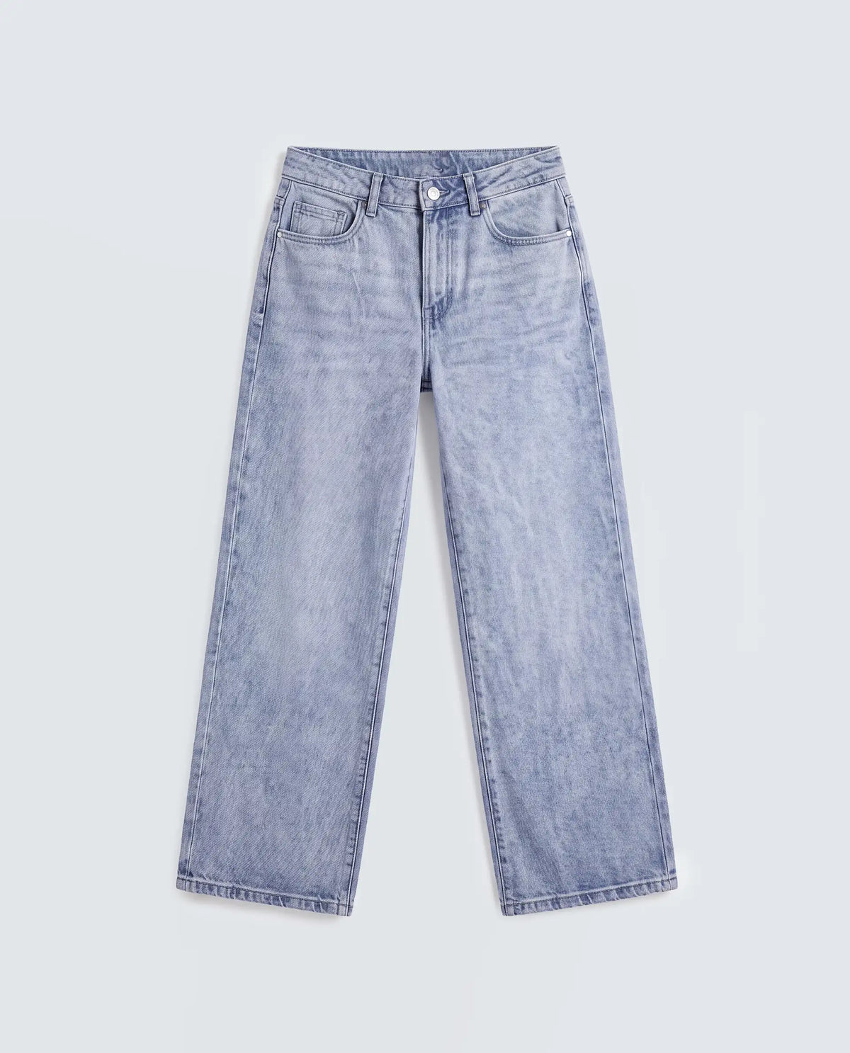 Rareism Women's Ribane Light Blue Cotton Wide Leg Plain Jeans