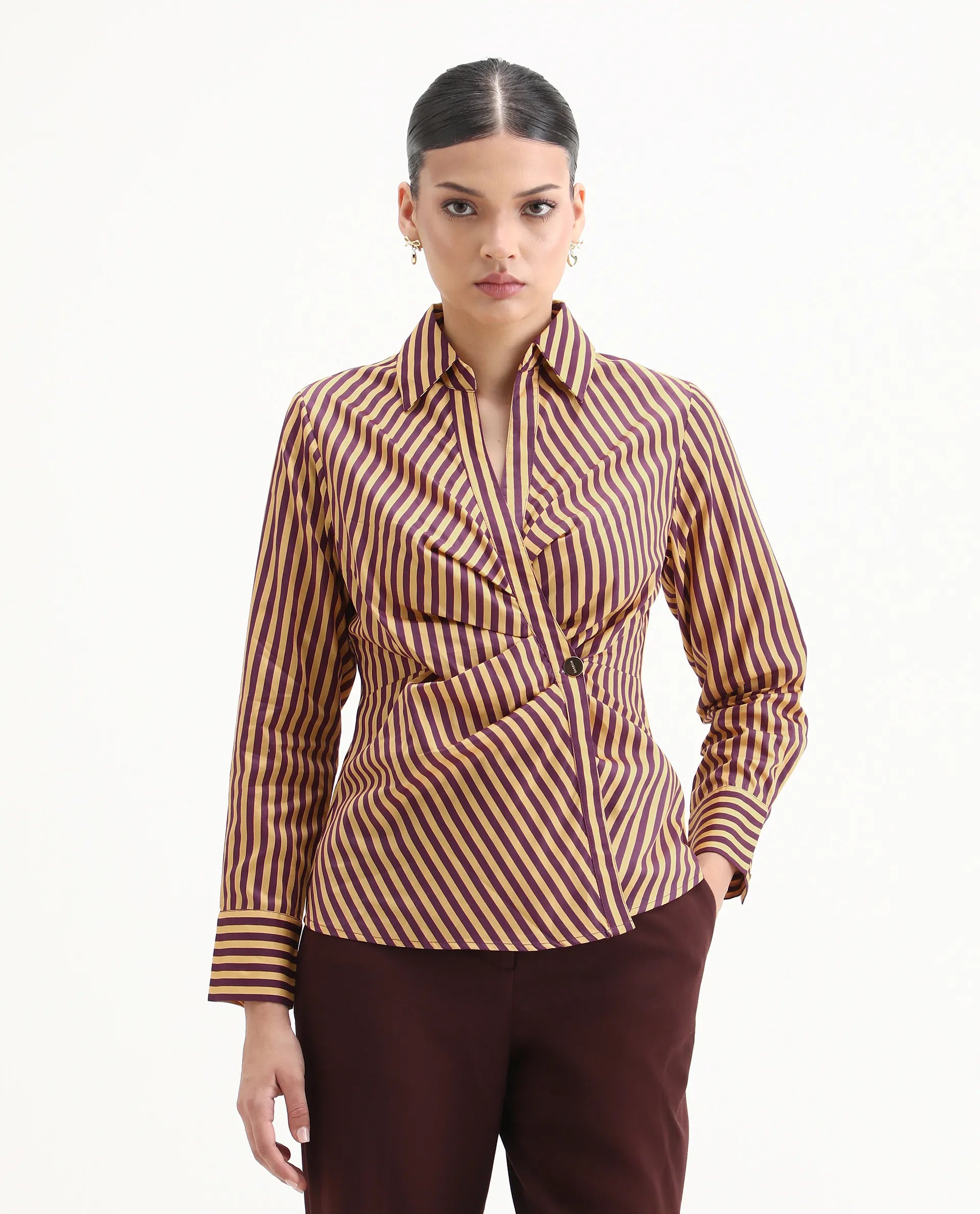 Rareism Women's Hatay Light Multi Cotton Blend Johnny Collar Geometric Print Regular Fit Top