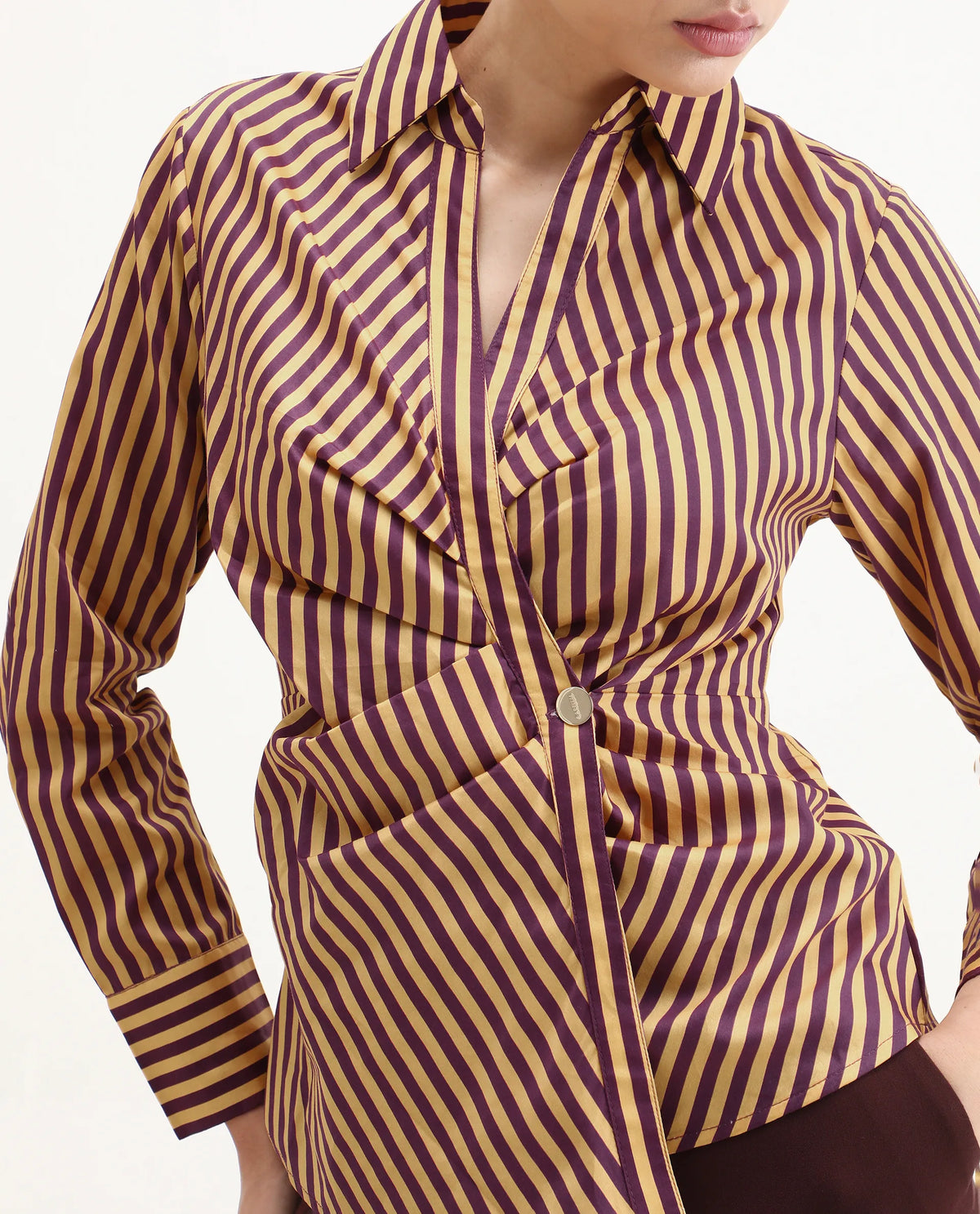 Rareism Women's Hatay Light Multi Cotton Blend Johnny Collar Geometric Print Regular Fit Top