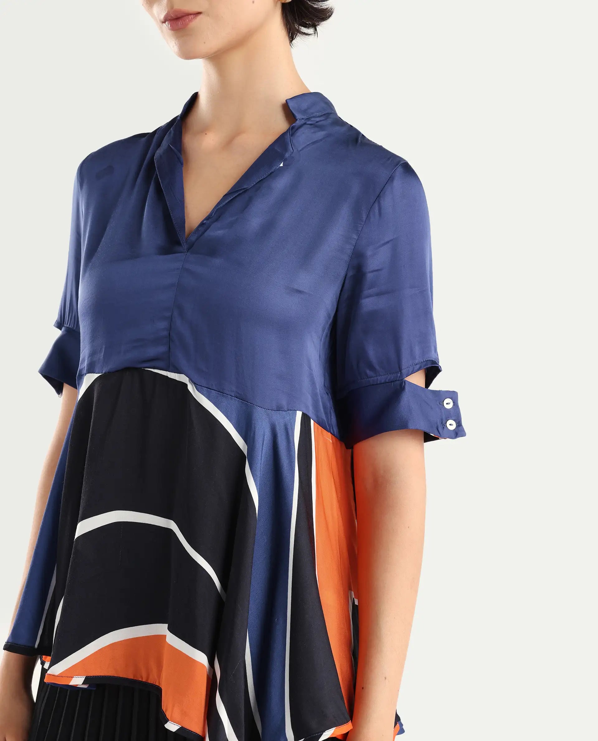 Rareism Women's Havana Orange Modal Overlap Neck Abstract Print Relaxed Fit Top