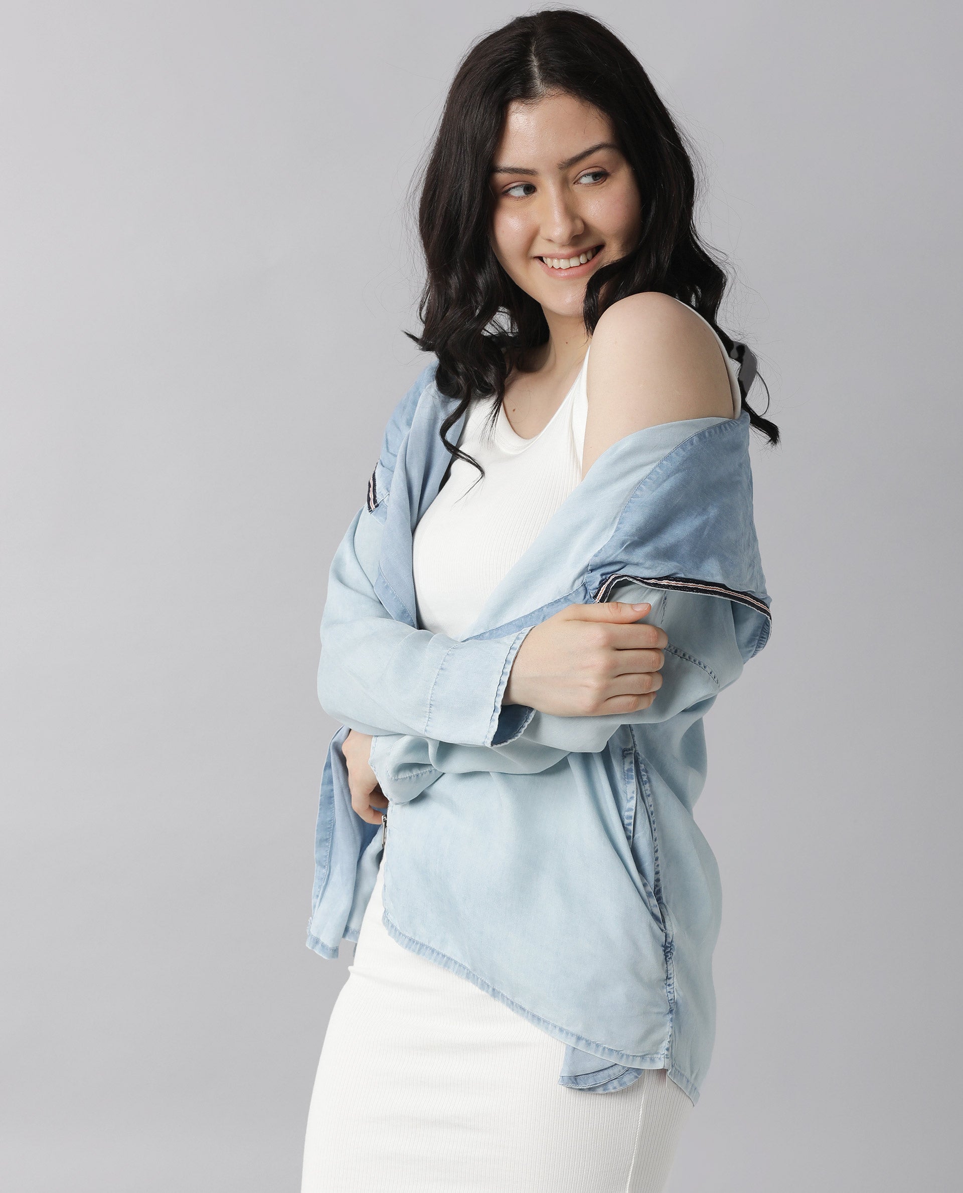 Rareism Womens Hemp Light Blue Hoodie Zipper Closure