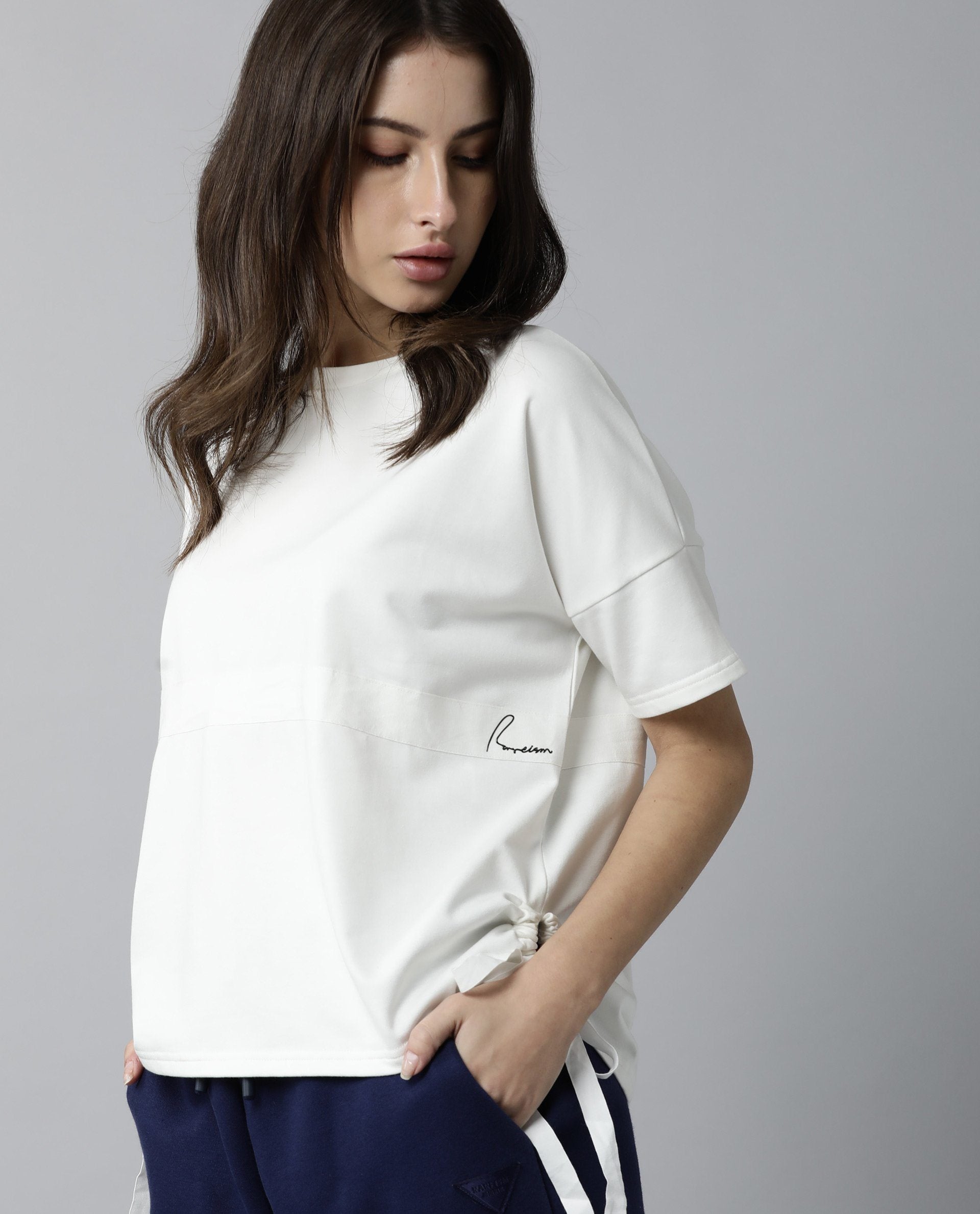 Rareism Womens Hoa Off White T-Shirt Polycotton Fabric Short Sleeve Regular Fit Round Neck
