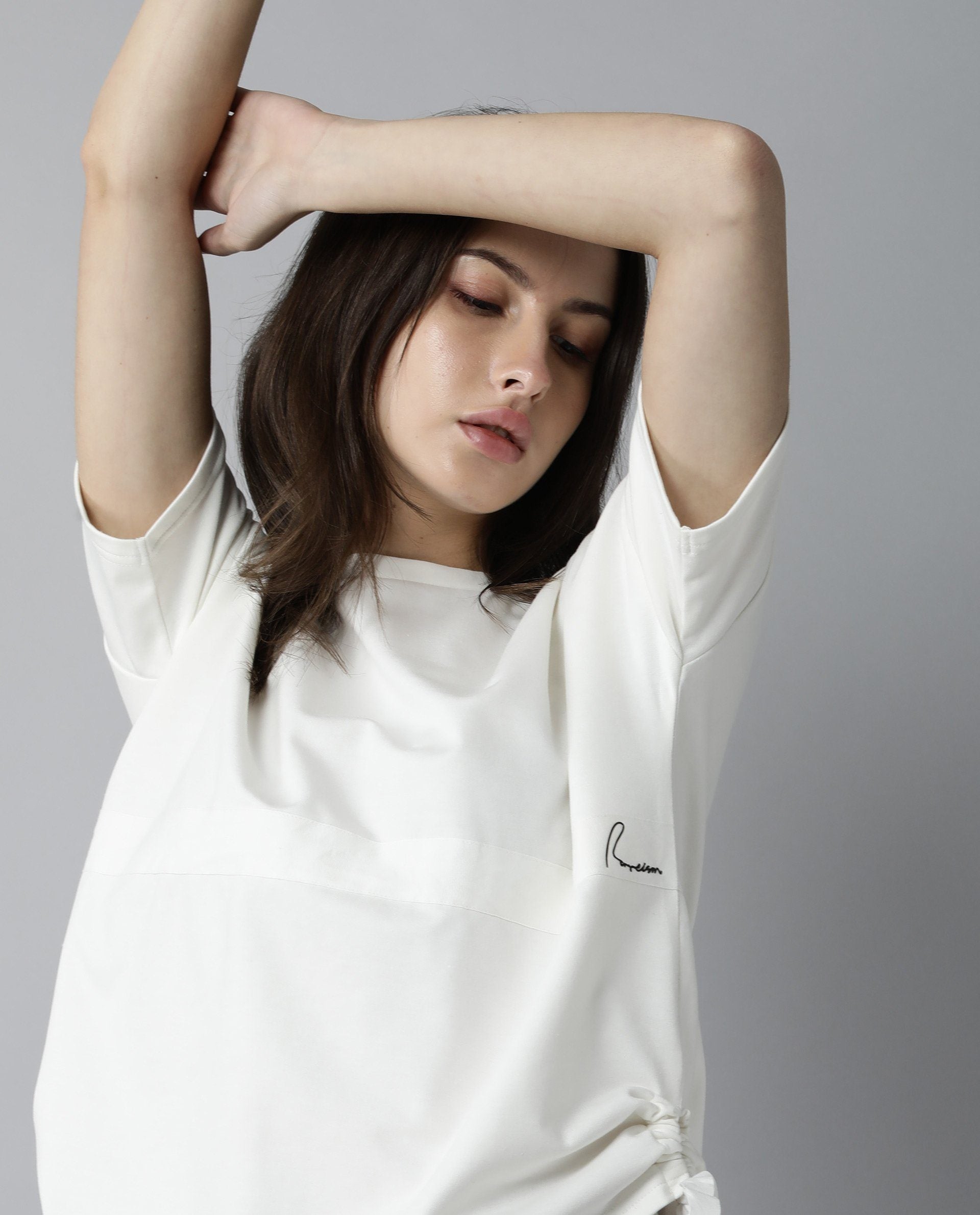 Rareism Womens Hoa Off White T-Shirt Polycotton Fabric Short Sleeve Regular Fit Round Neck