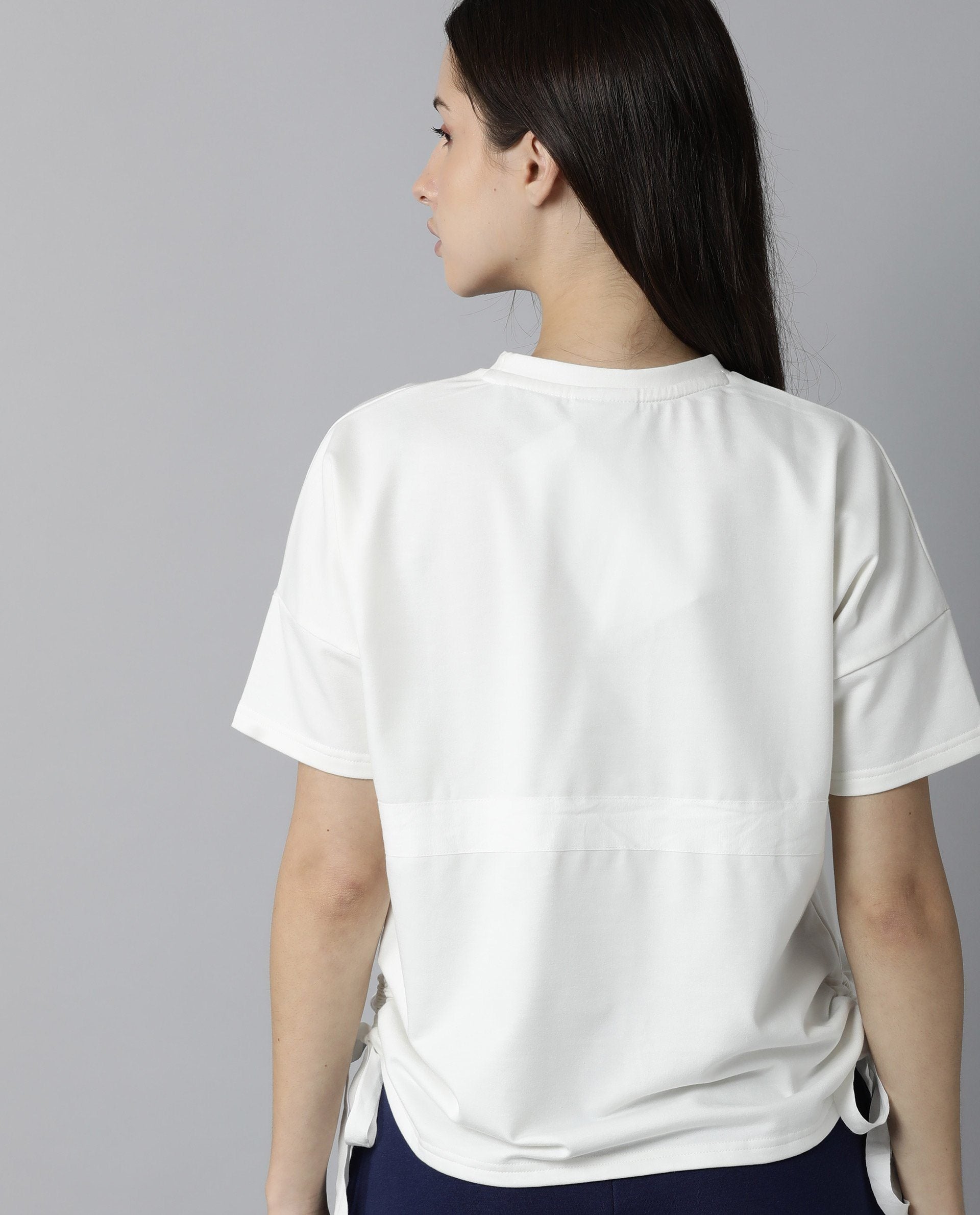 Rareism Womens Hoa Off White T-Shirt Polycotton Fabric Short Sleeve Regular Fit Round Neck