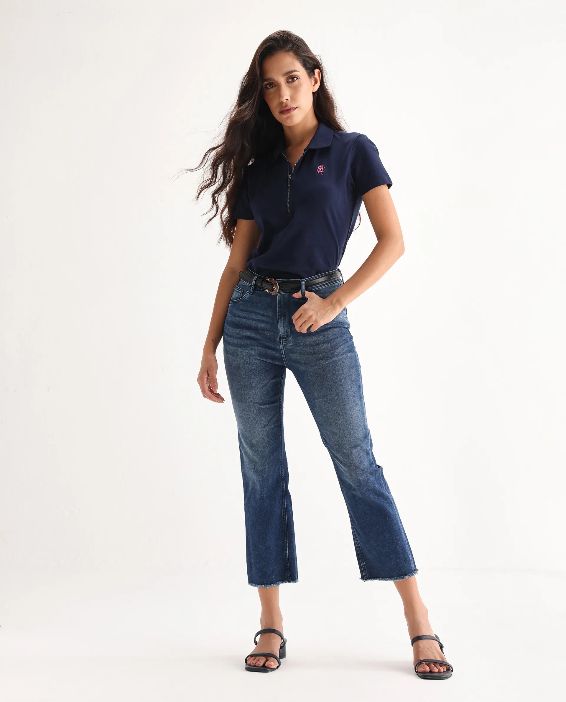 Rareism Women's Slim Fit Denim Cotton Plain Ankle Length Relaxed Fit Jeans