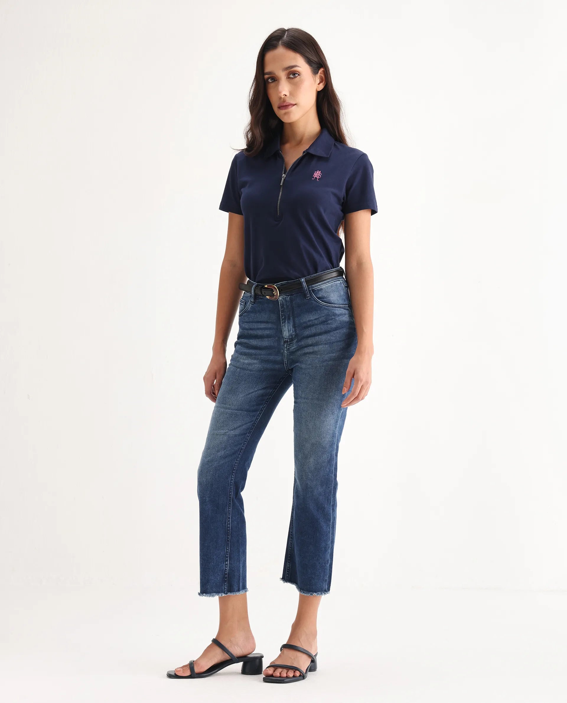 Rareism Women's Slim Fit Denim Cotton Plain Ankle Length Relaxed Fit Jeans