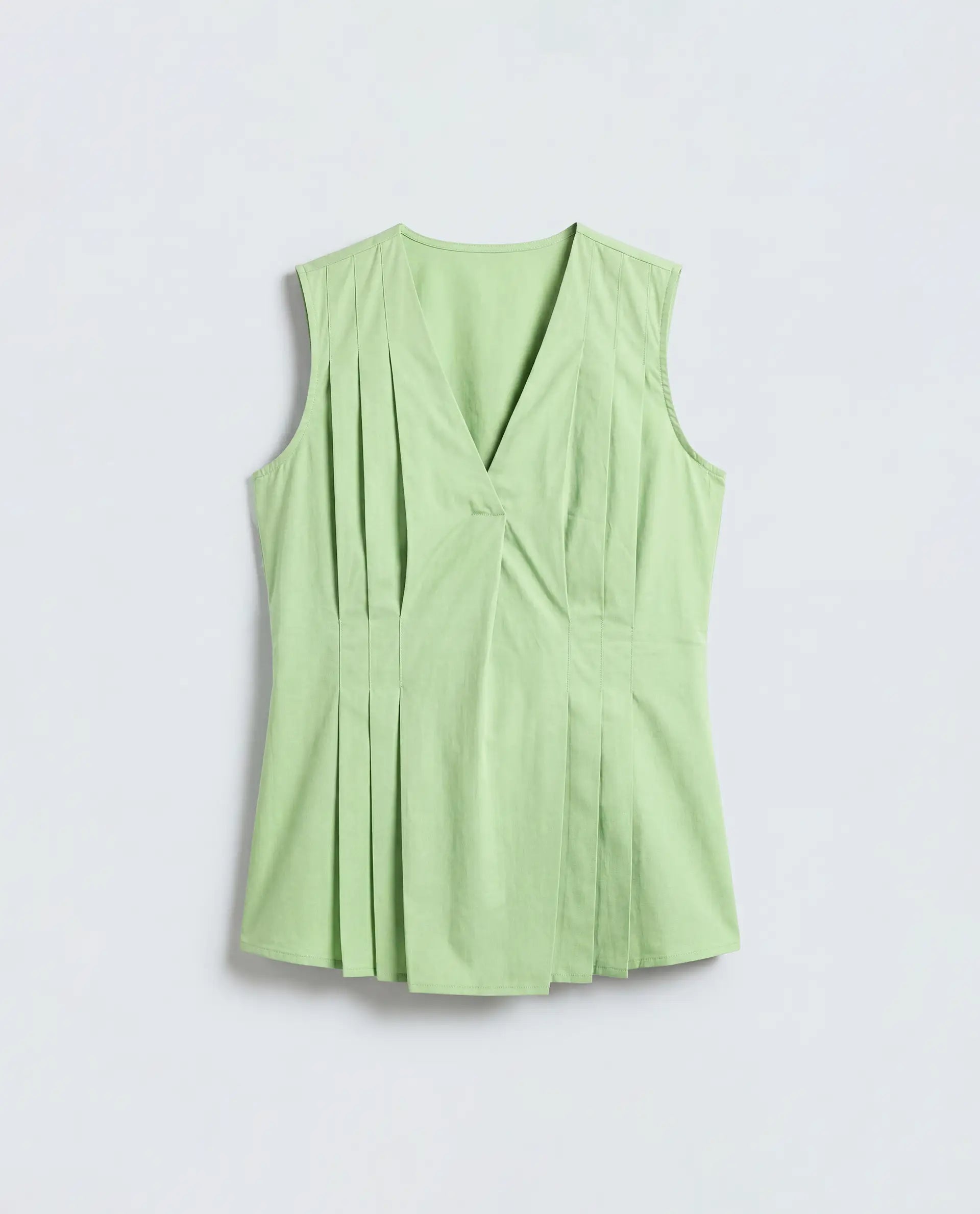 Rareism Women's Houx Light Green Cotton Sleeveless V-Neck Regular Fit Plain Top