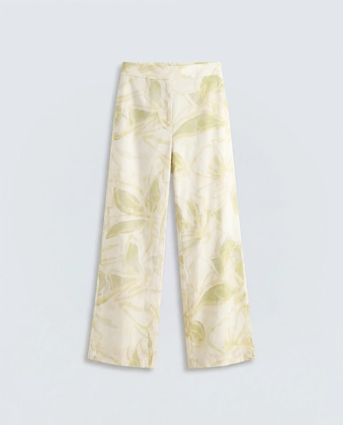 Rareism Women's Hyce-B Light Green Cotton Satin Wide Leg Abstract Print Trouser