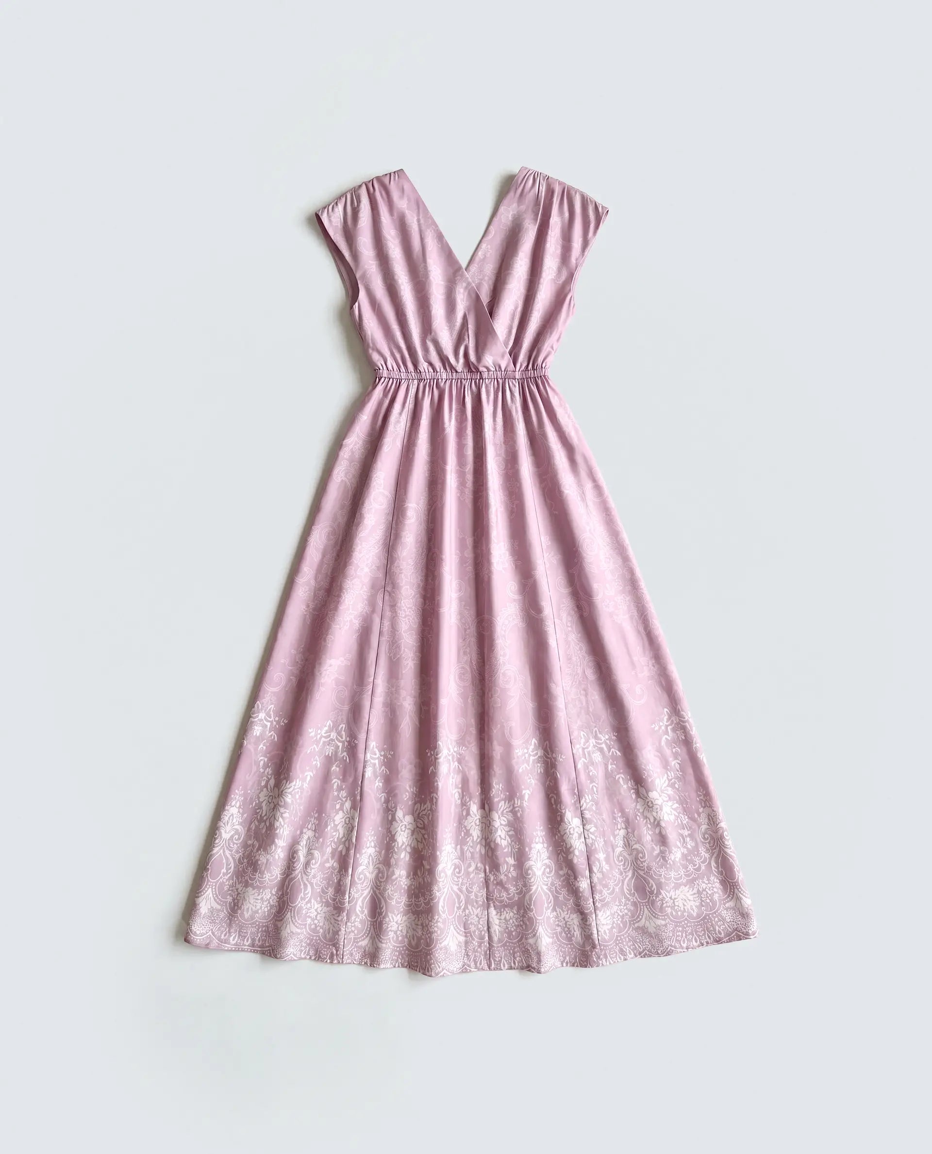 Rareism Women's Hync Pink Cotton Half Sleeve V-Neck Elastic Fit And Flare Ornamental Print Dress