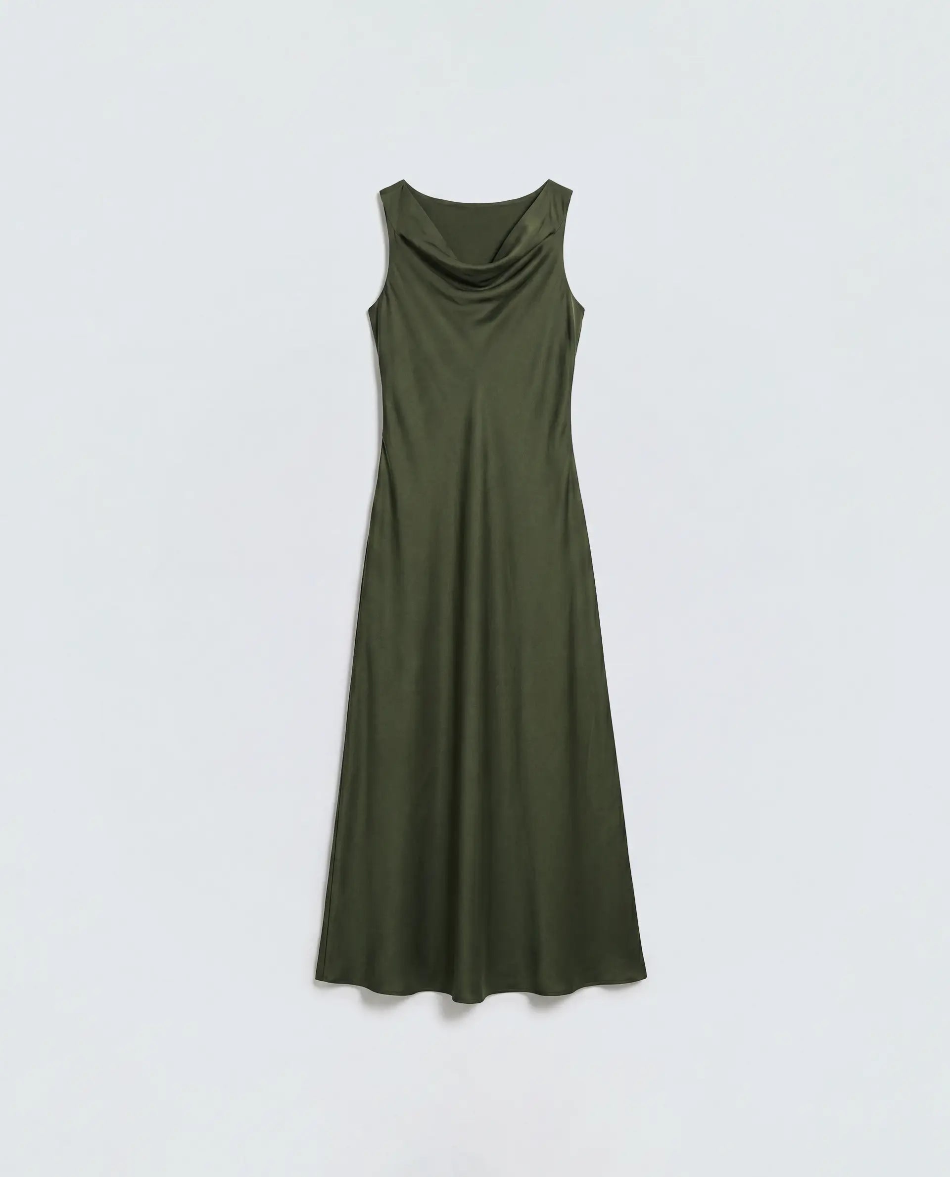 Rareism Women's Jenketss26 Olive Sleeveless Halter Neck Fit And Flare Plain Dress