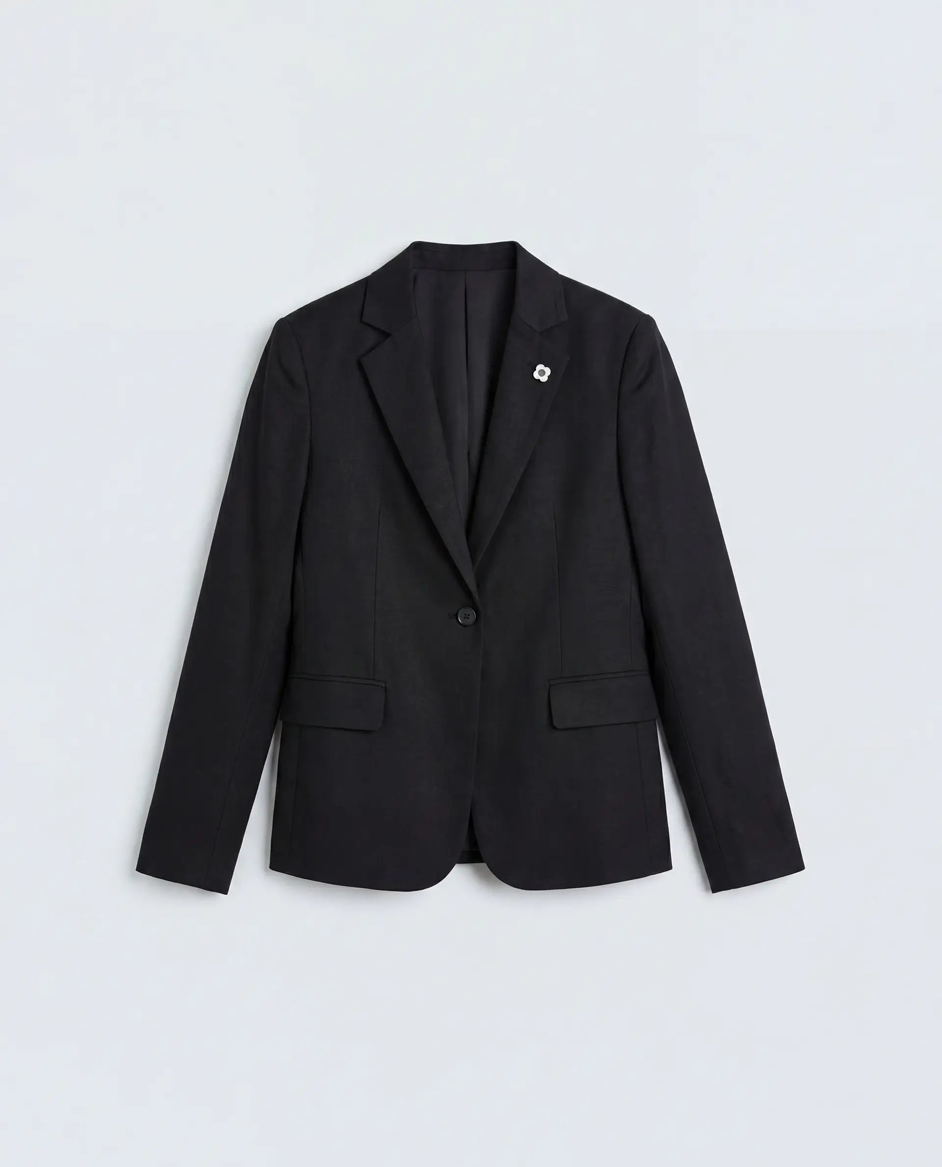Rareism Women's Linzy-T Black 100% Linen Full Sleeve Lapel Neck Regular Plain Blazer
