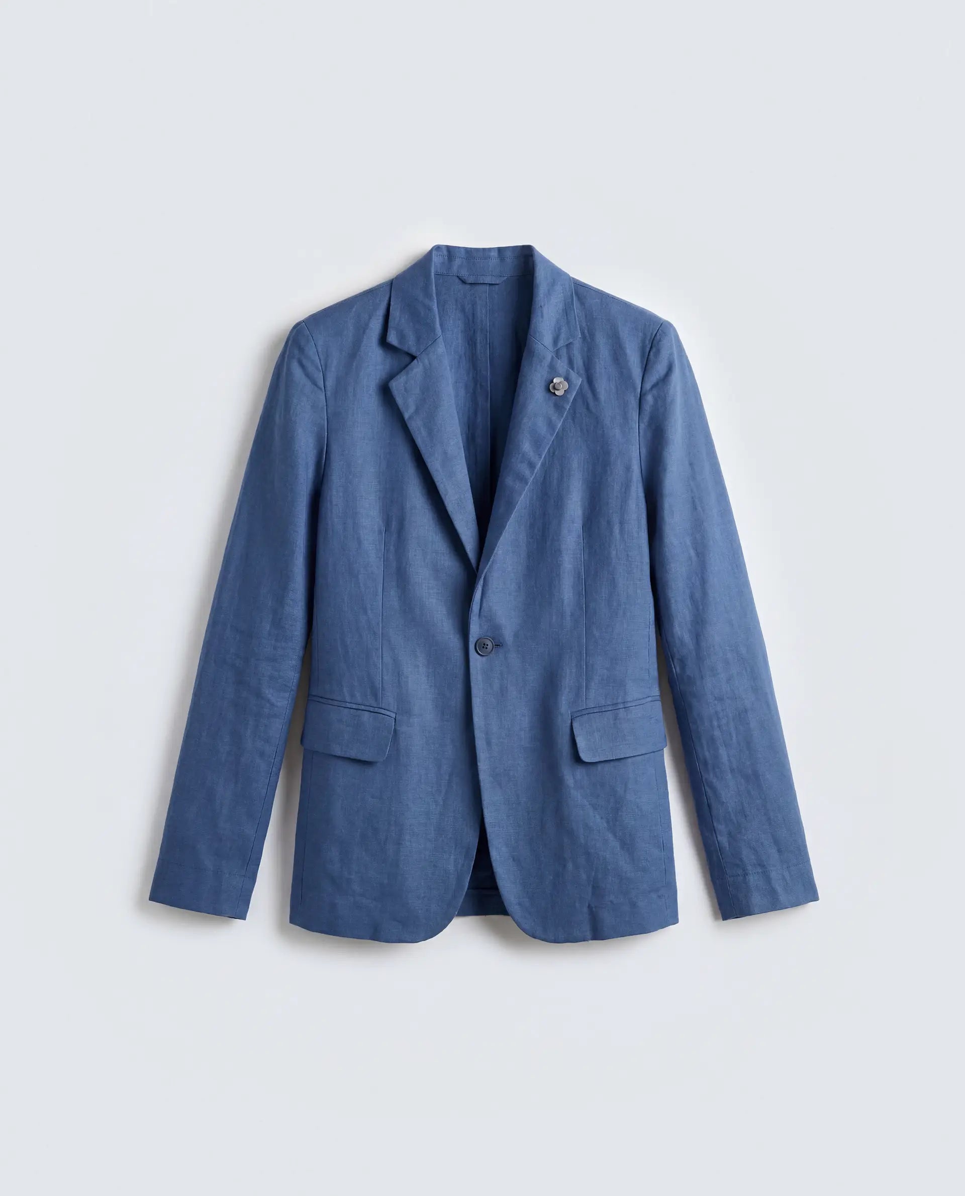 Rareism Women's Linzy-T Blue 100% Linen Full Sleeve Lapel Neck Regular Plain Blazer