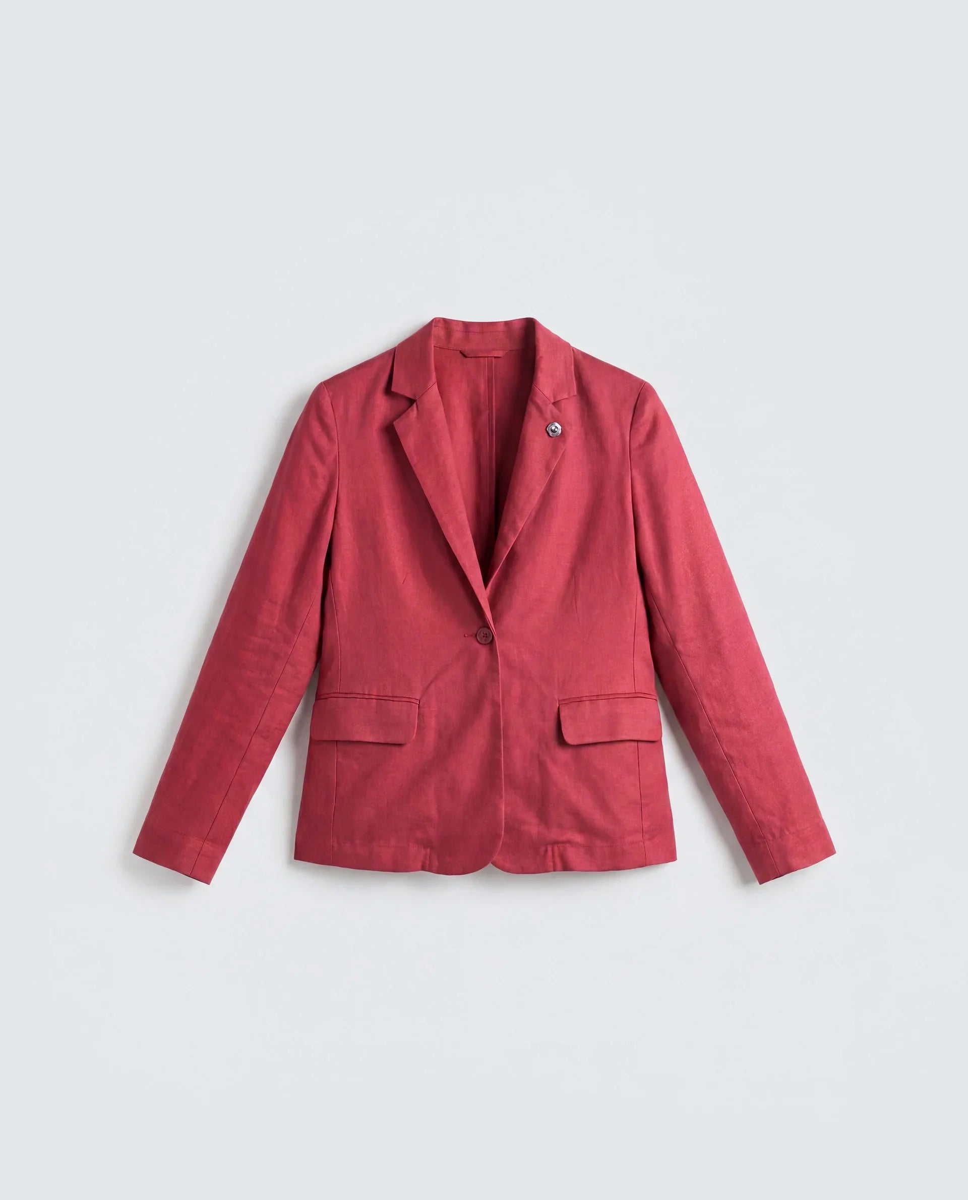 Rareism Women's Linzy-T Red 100% Linen Full Sleeve Lapel Neck Regular Plain Blazer