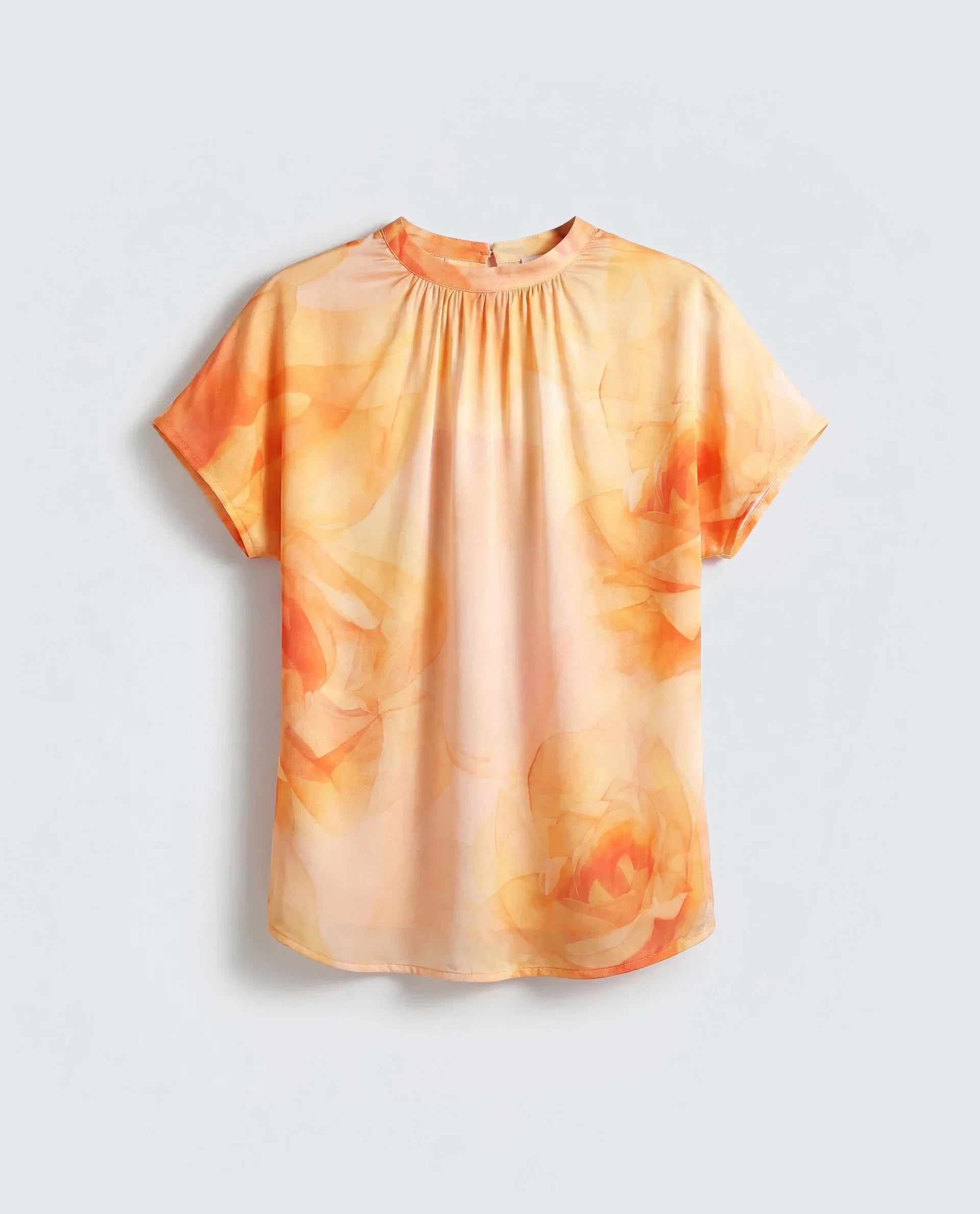 Rareism Women's Macxi Yellow Viscose Half Sleeve Band Collar Regular Floral Print Top