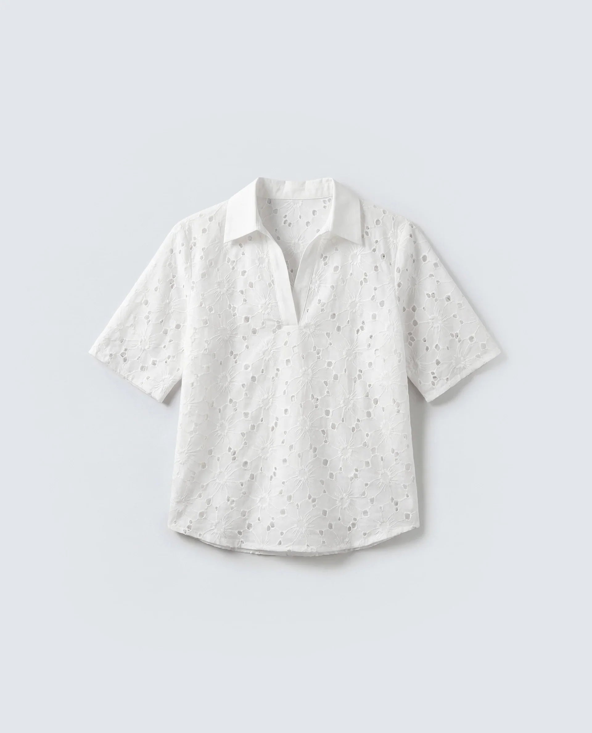 Rareism Women's Mazi-T Off White Cotton Half Sleeve Jonny Collar Regular Top