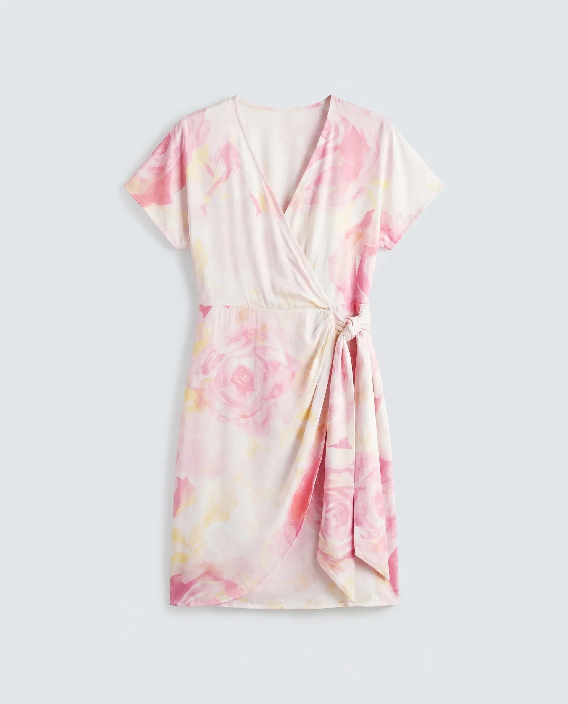 Rareism Women's Meya Off White Cotton Satin Half Sleeve V-Neck Floral Print Dress