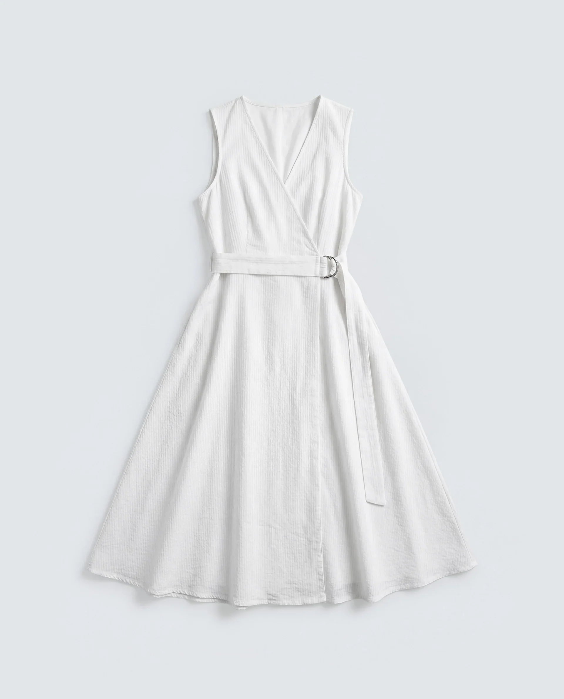 Rareism Women's Rulet Primary Beige Cotton Sleeveless V-Neck A-Line Plain Dress