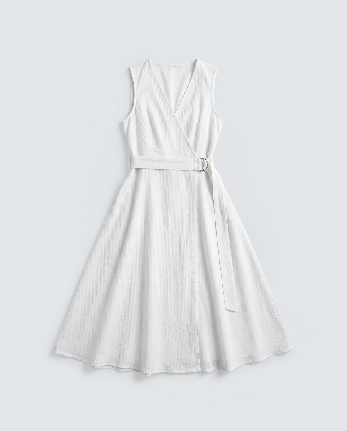 Rareism Women's Rulet Primary Beige Cotton Sleeveless V-Neck A-Line Plain Dress