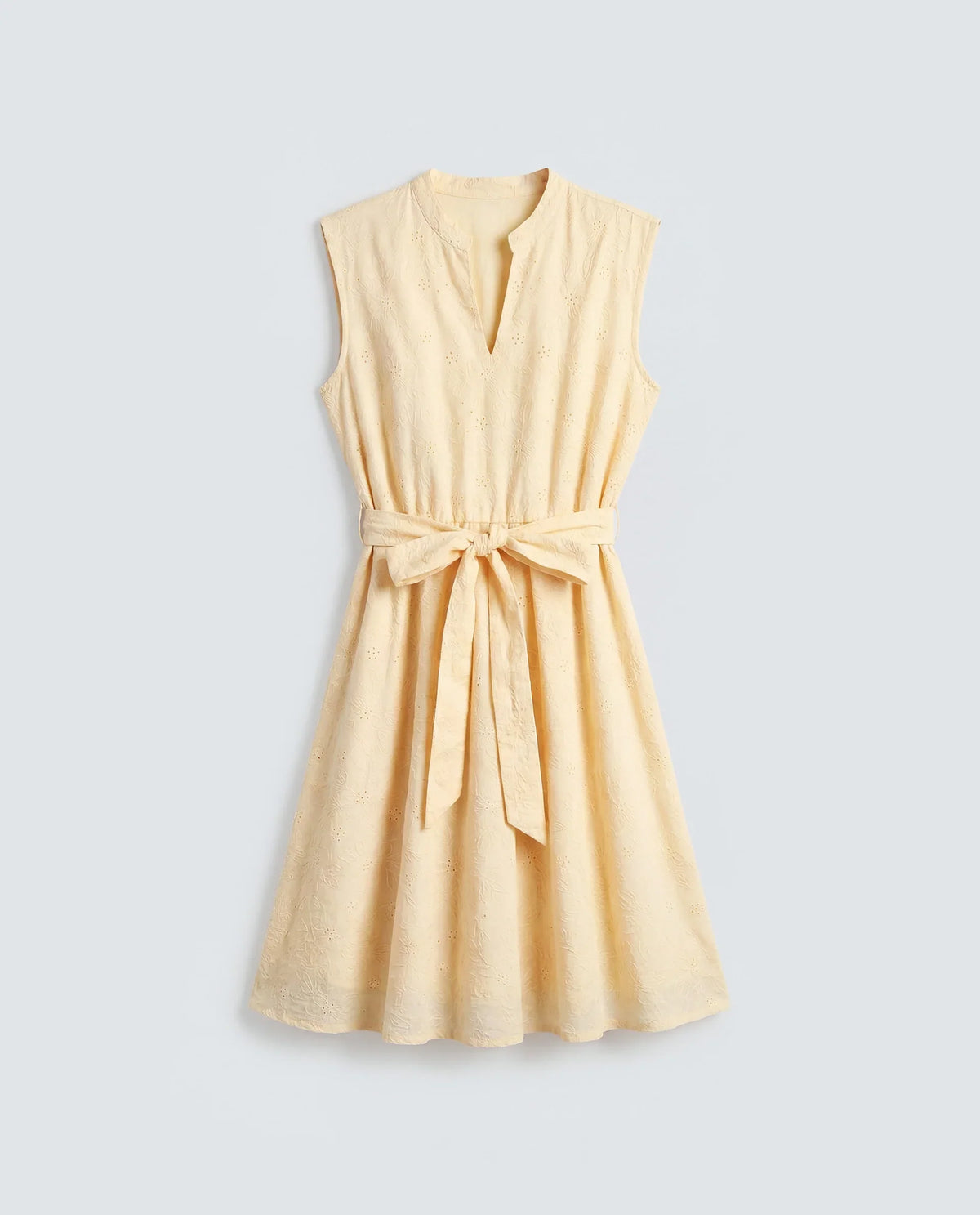 Rareism Women's Rumi Pastel Yellow Cotton Sleeveless Band Collar Regular Fit Plain Dress