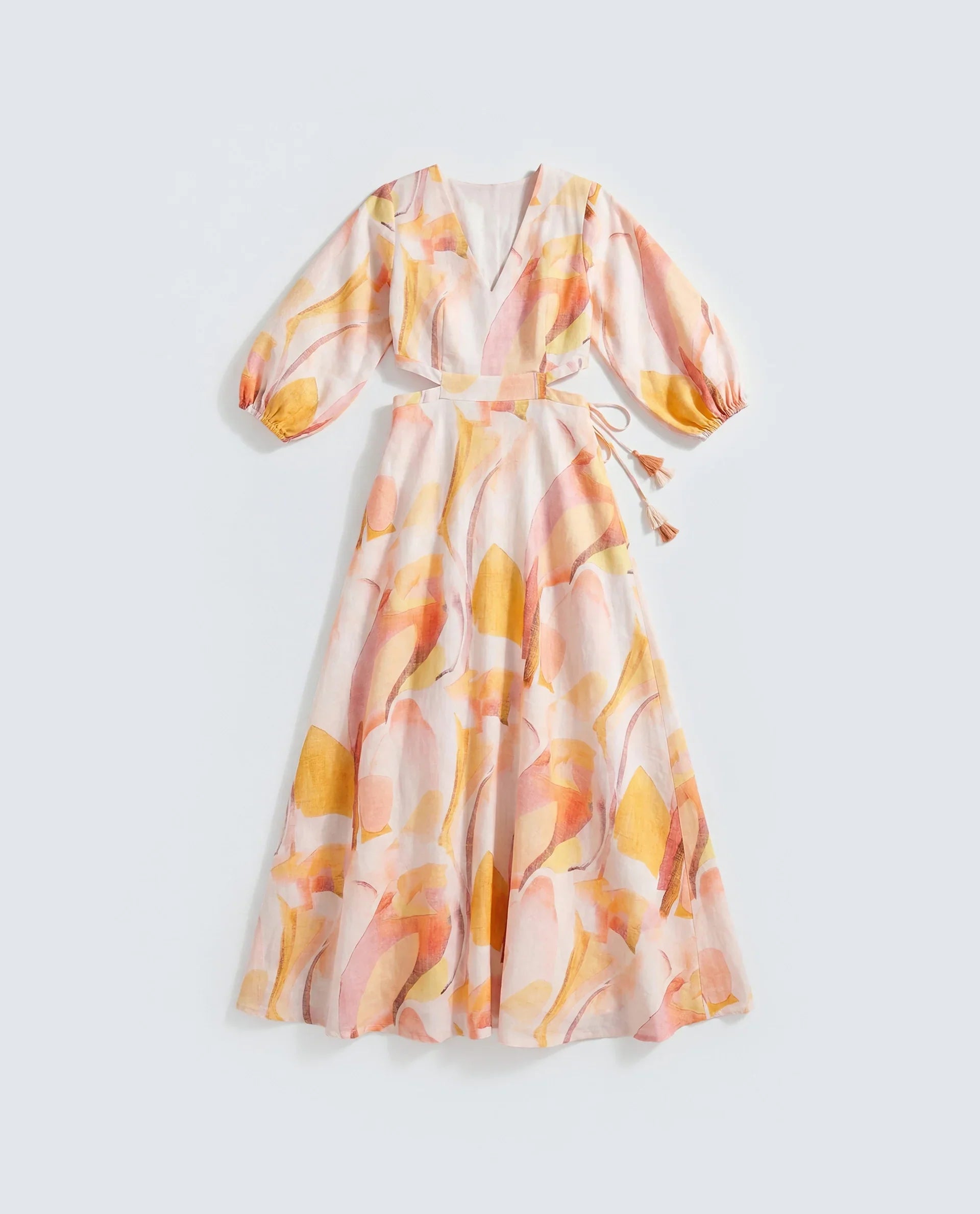 Rareism Women's Ruvin Multi Viscose Blend V-Neck Flared Abstract Print Dress