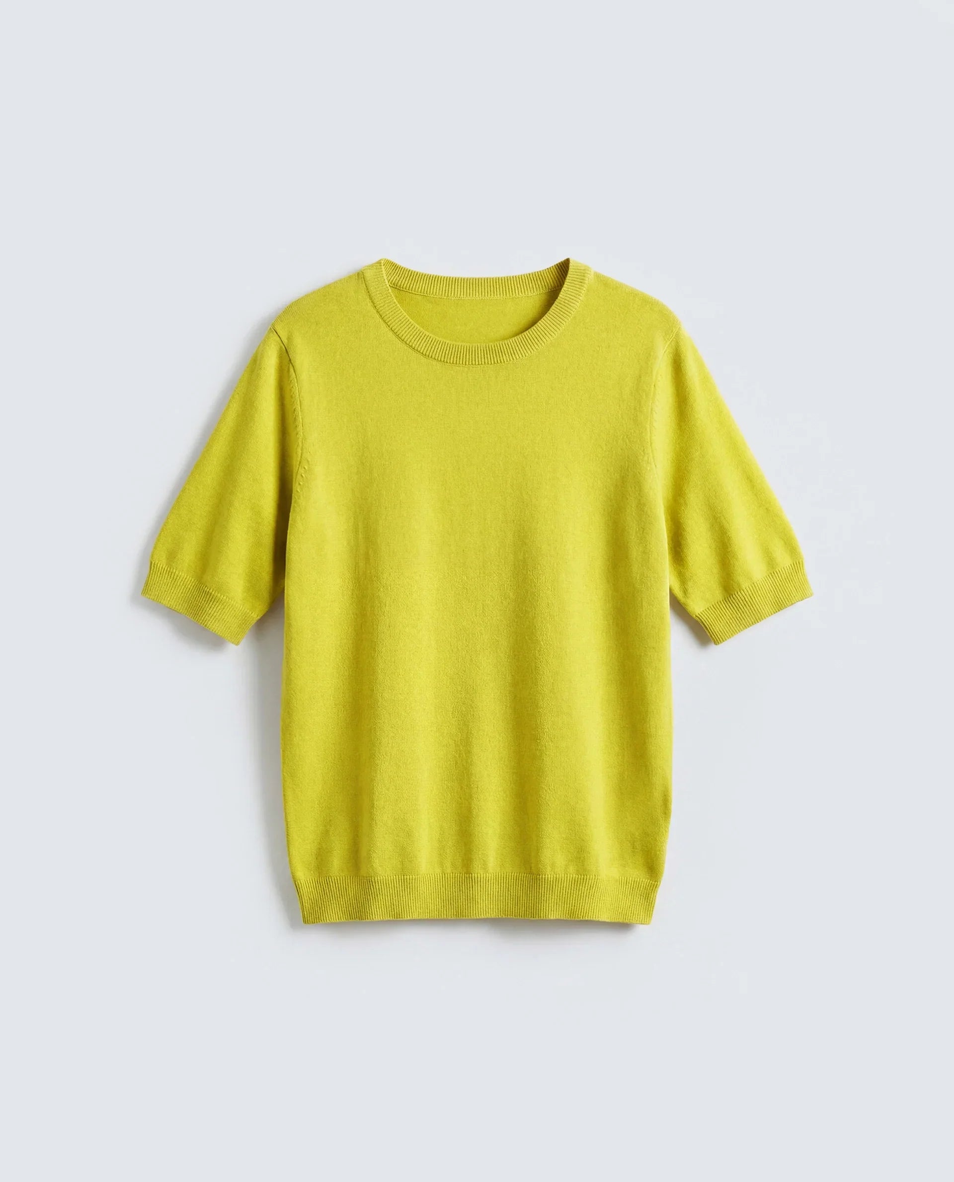 Rareism Women's Sohrdo Light Yellow Nylon Blend Half Sleeve Crew Neck Regular Fit Plain Top