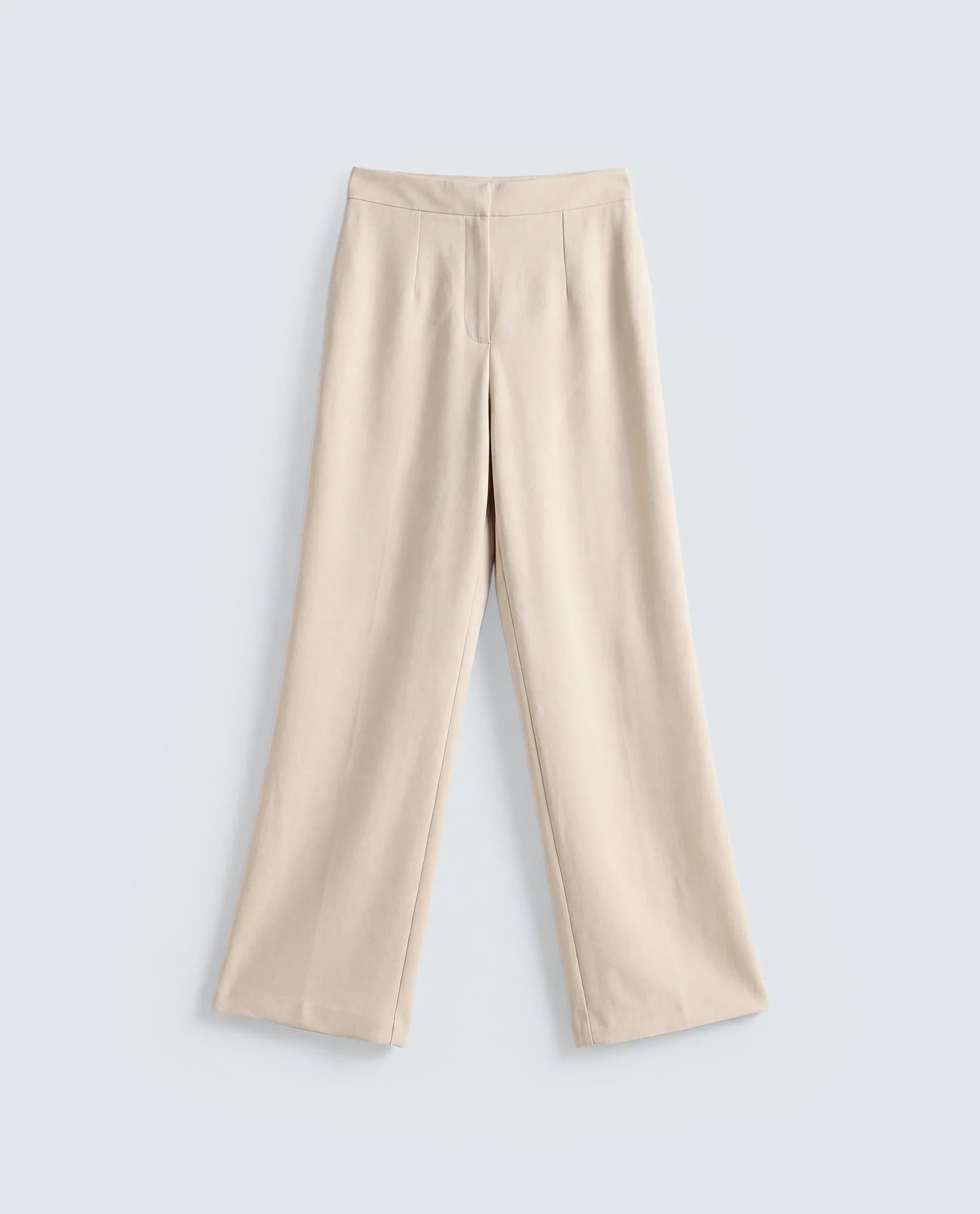 Rareism Women's Srait-1 Beige Polyester Blend Fabric Straight Plain Trouser