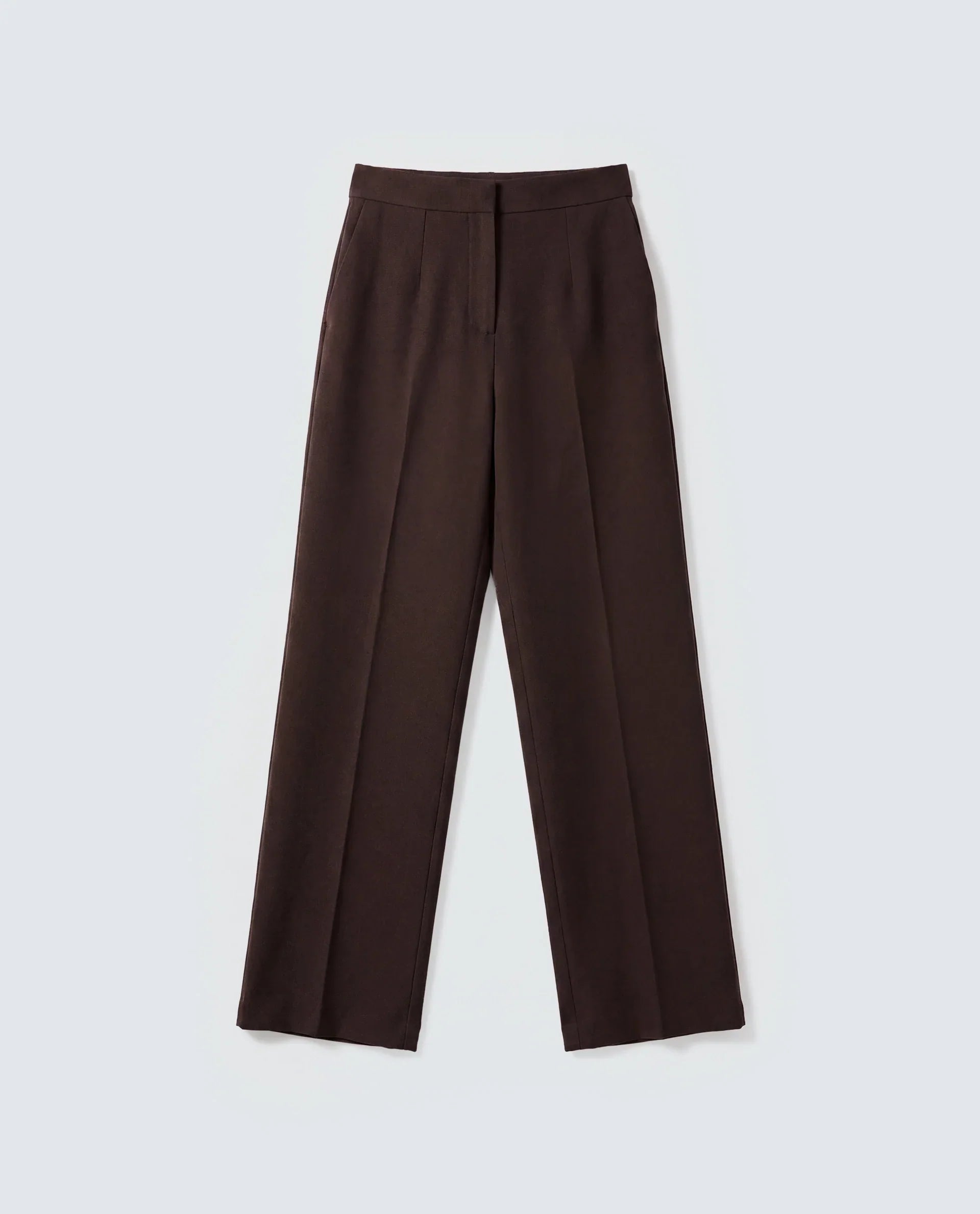 Rareism Women's Srait-1 Brown Polyester Blend Fabric Straight Plain Trouser