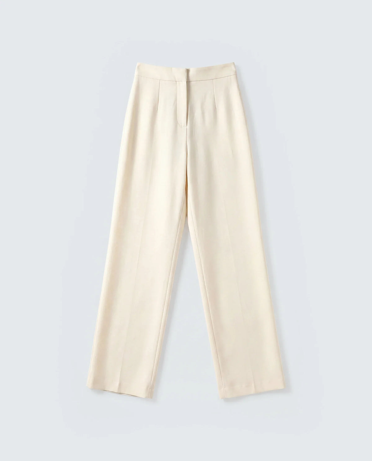 Rareism Women's Srait-1 Off White Polyester Blend Fabric Straight Plain Trouser