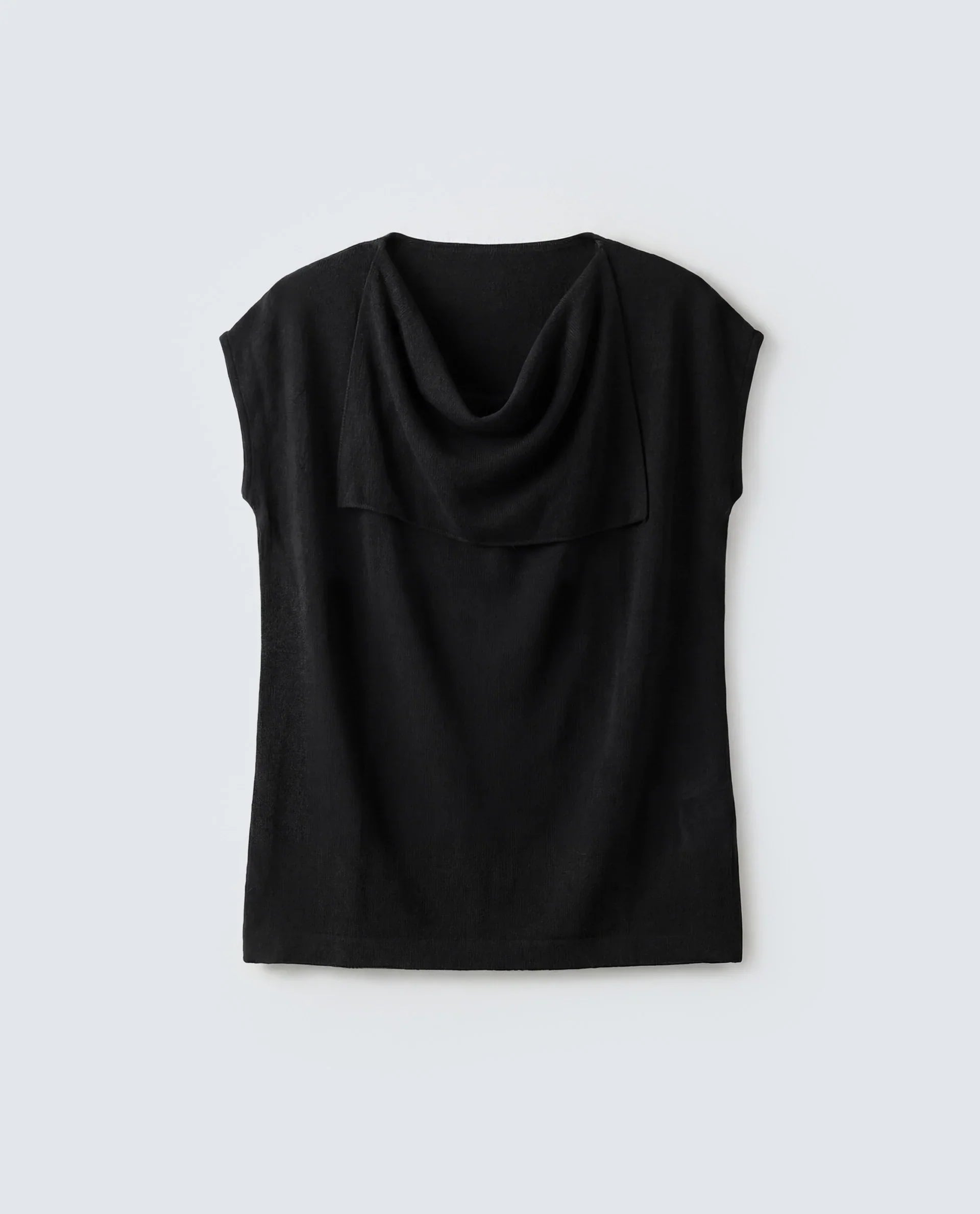Rareism Women's Star Black Viscose Blend Half Sleeve Cowl Neck Relaxed Fit Plain Top