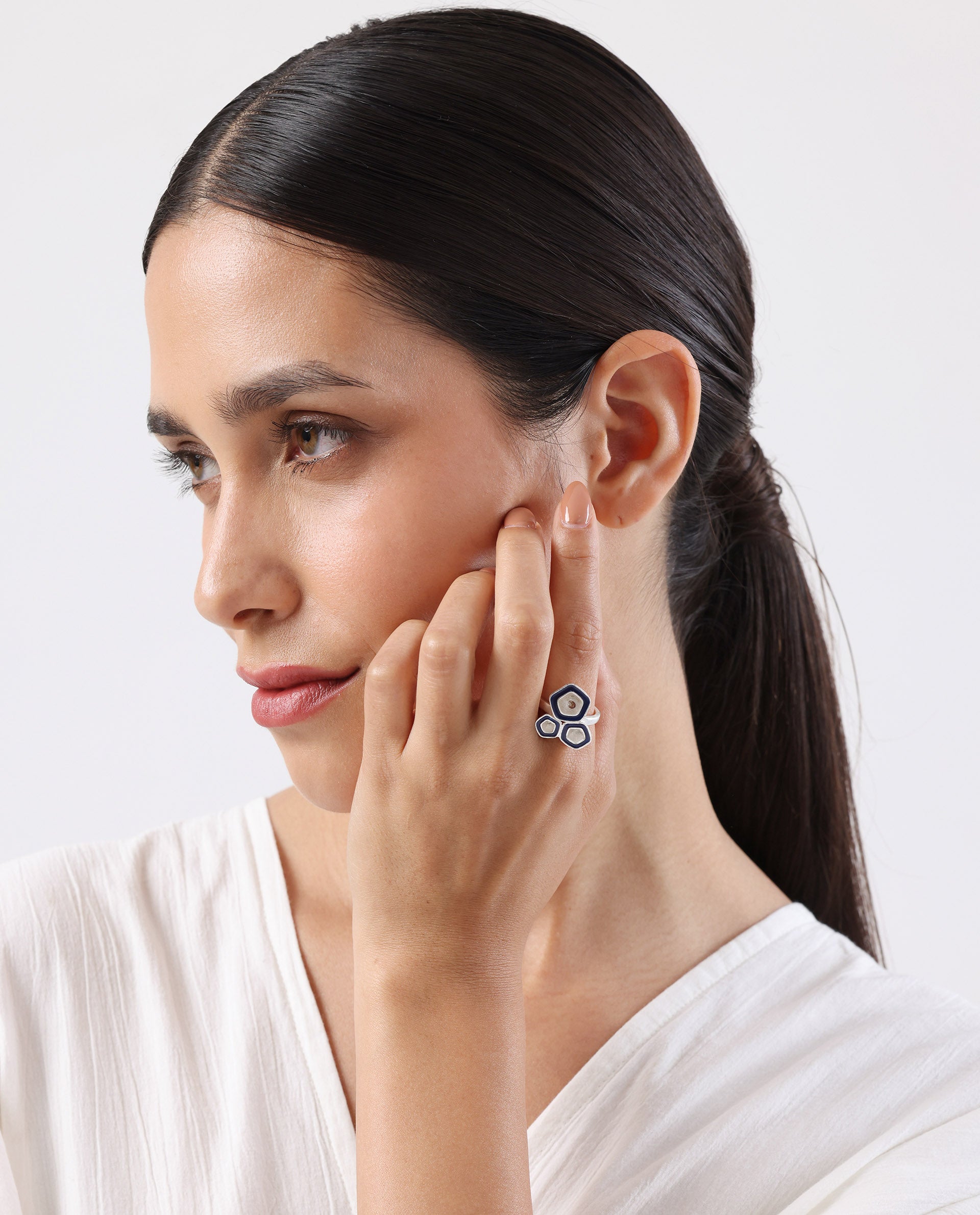 Rareism Women Illusion Ring Blue N Silver Ring
