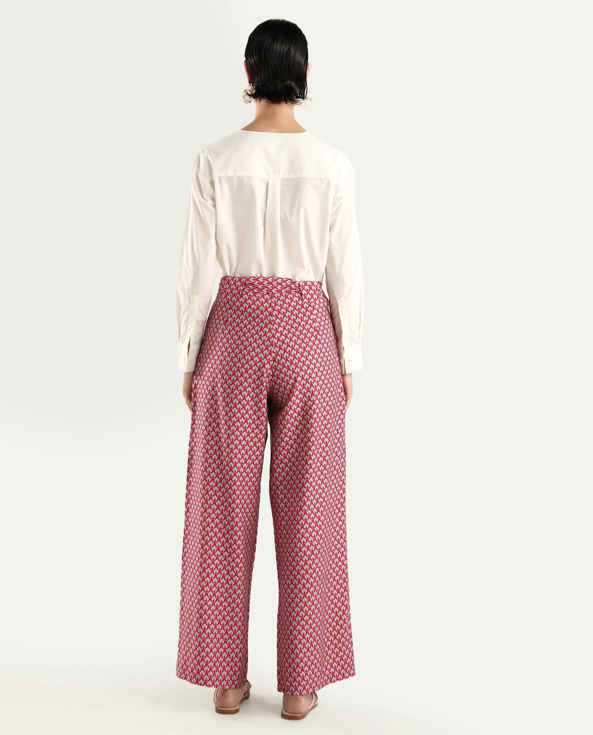 Rareism Women's Imanio Multi Polyester Blend Geometric Print Ankle Length Wide Trouser