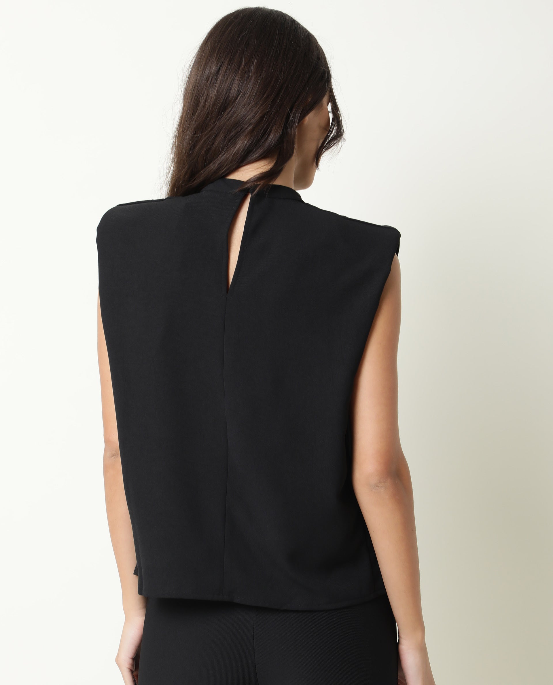 Rareism Womens Edit Black Top Sleeveless Round Neck