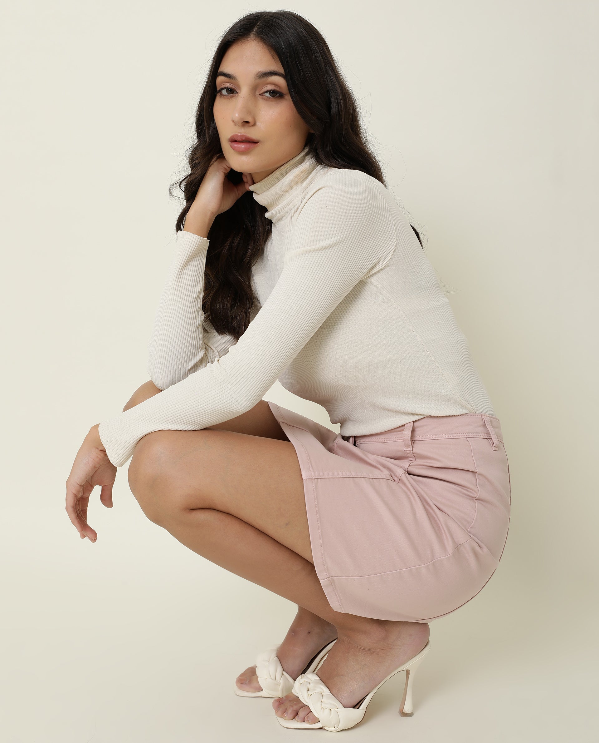 Rareism Women Duke Pink Skirt Cotton Elastane Fabric Solid